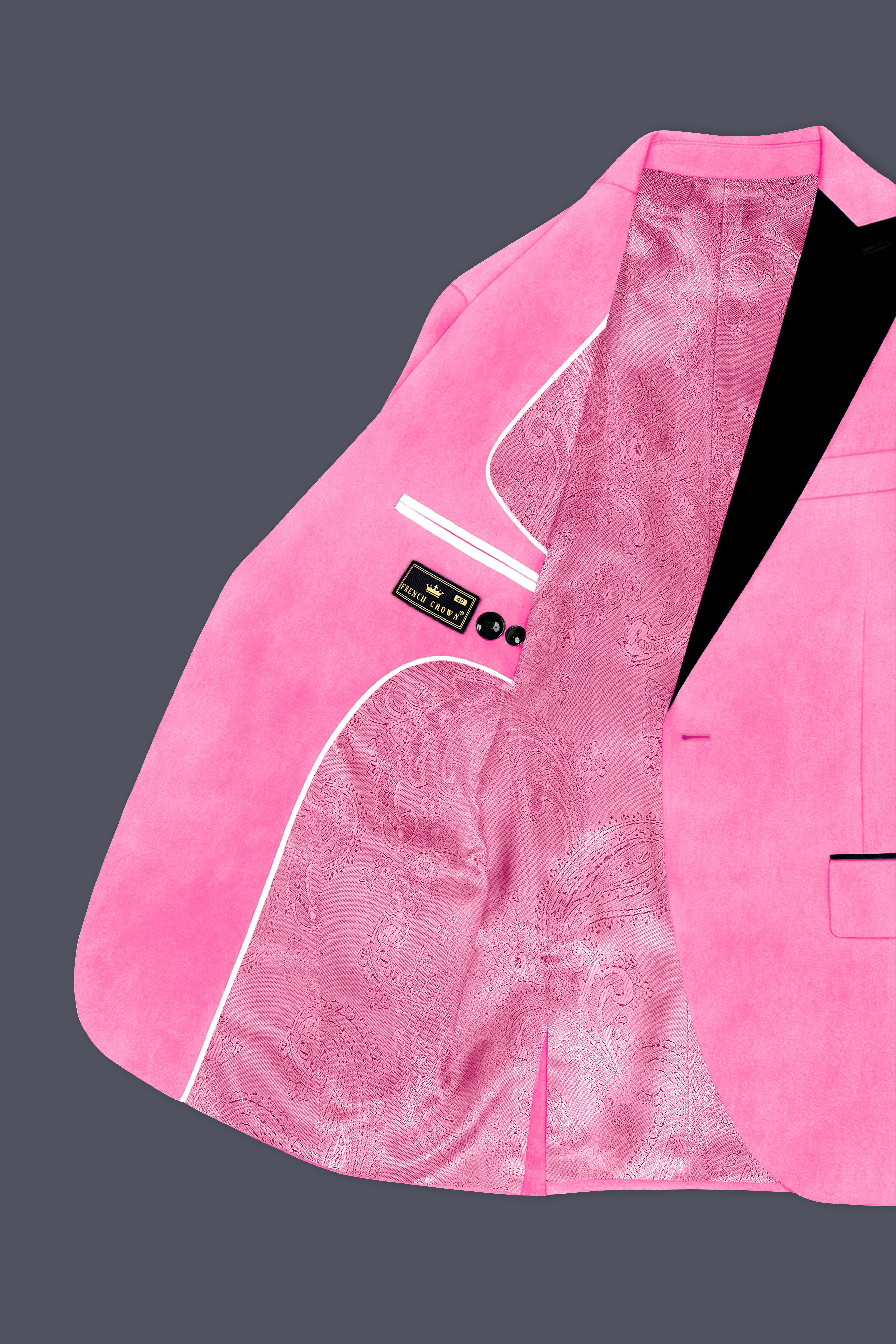 Regalis-Carnation Pink Velvet Peak Lapel Tuxedo Blazer