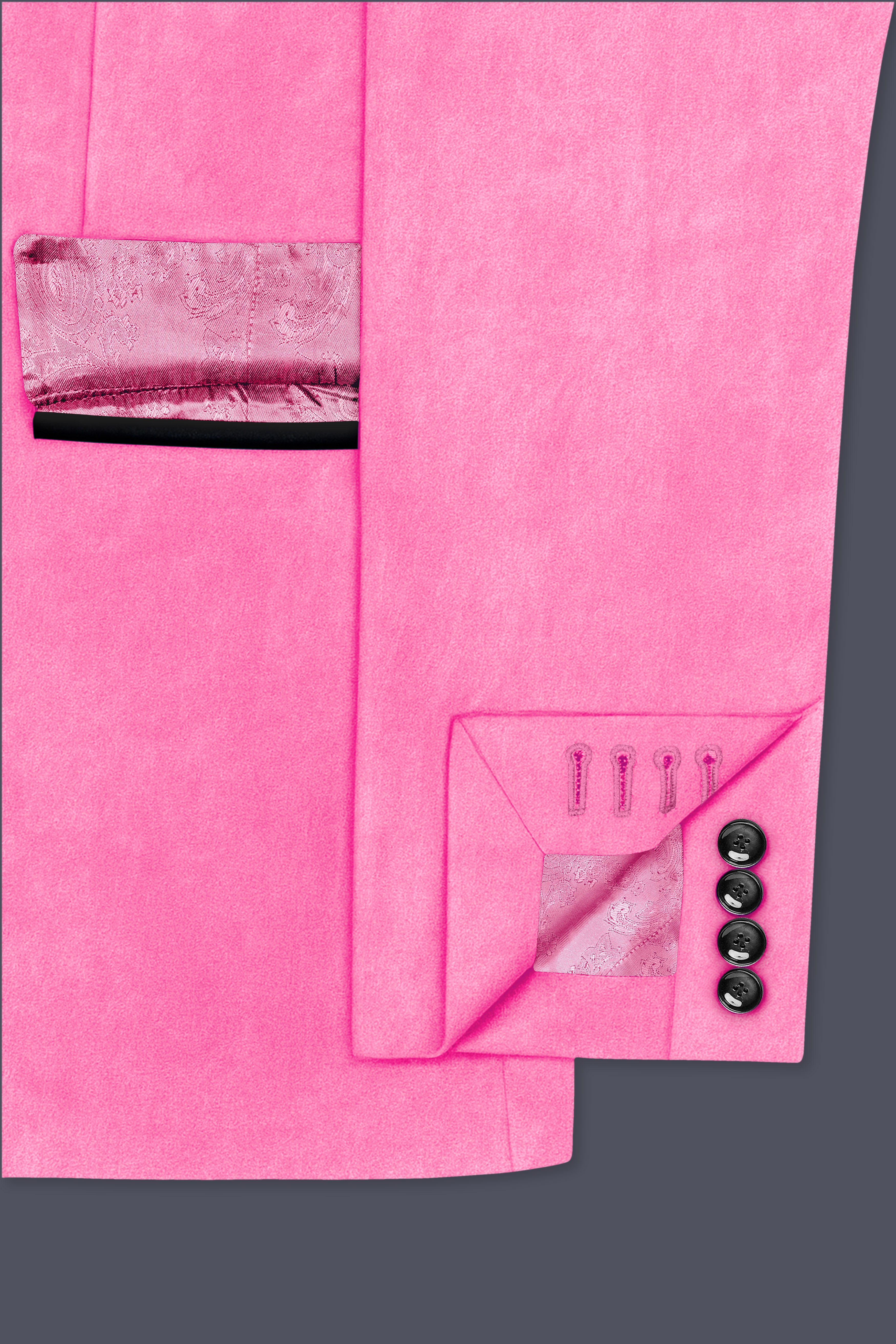 Regalis-Carnation Pink Velvet Peak Lapel Tuxedo Blazer