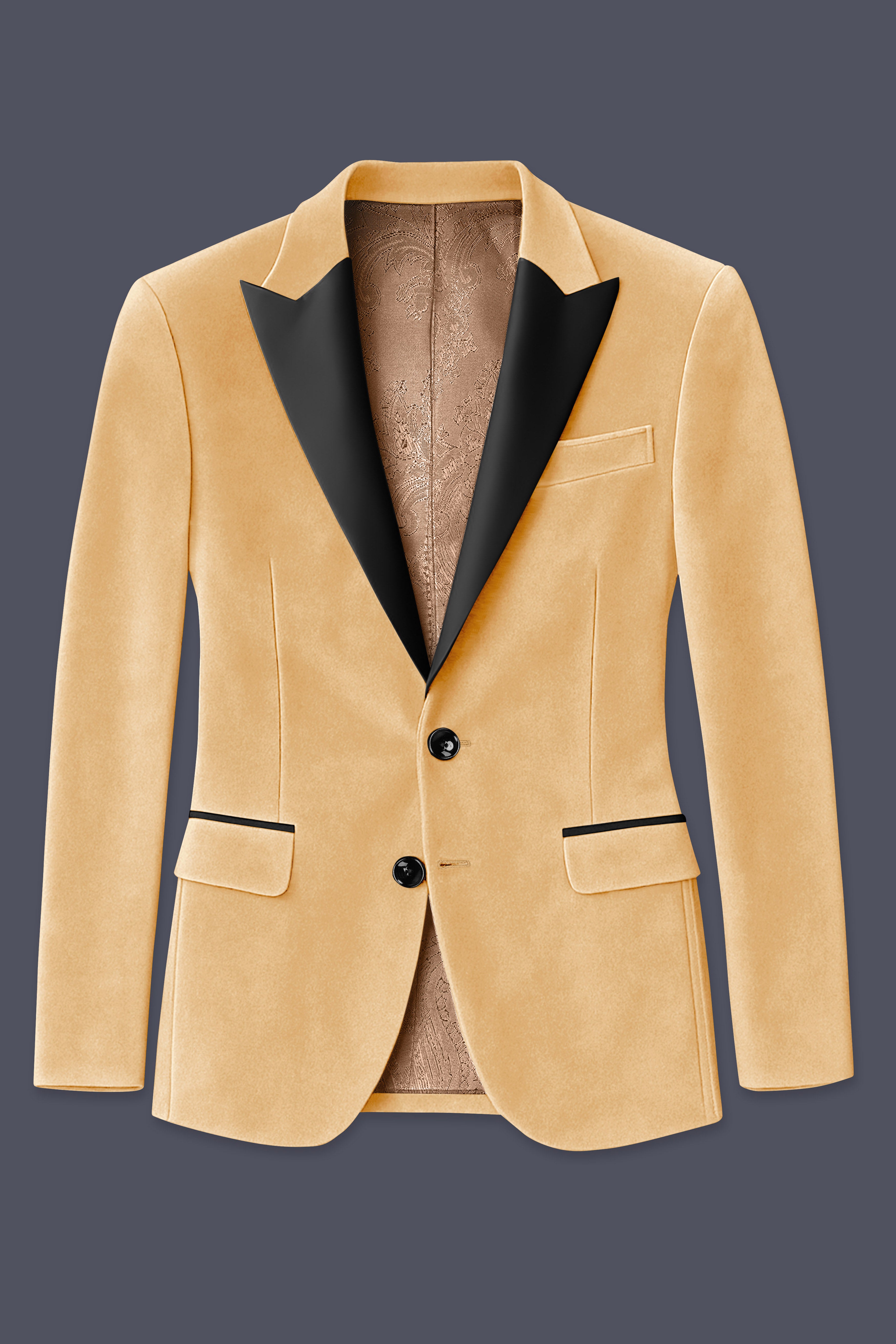Crema-Tumbleweed Cream Velvet Peak Lapel Tuxedo Blazer