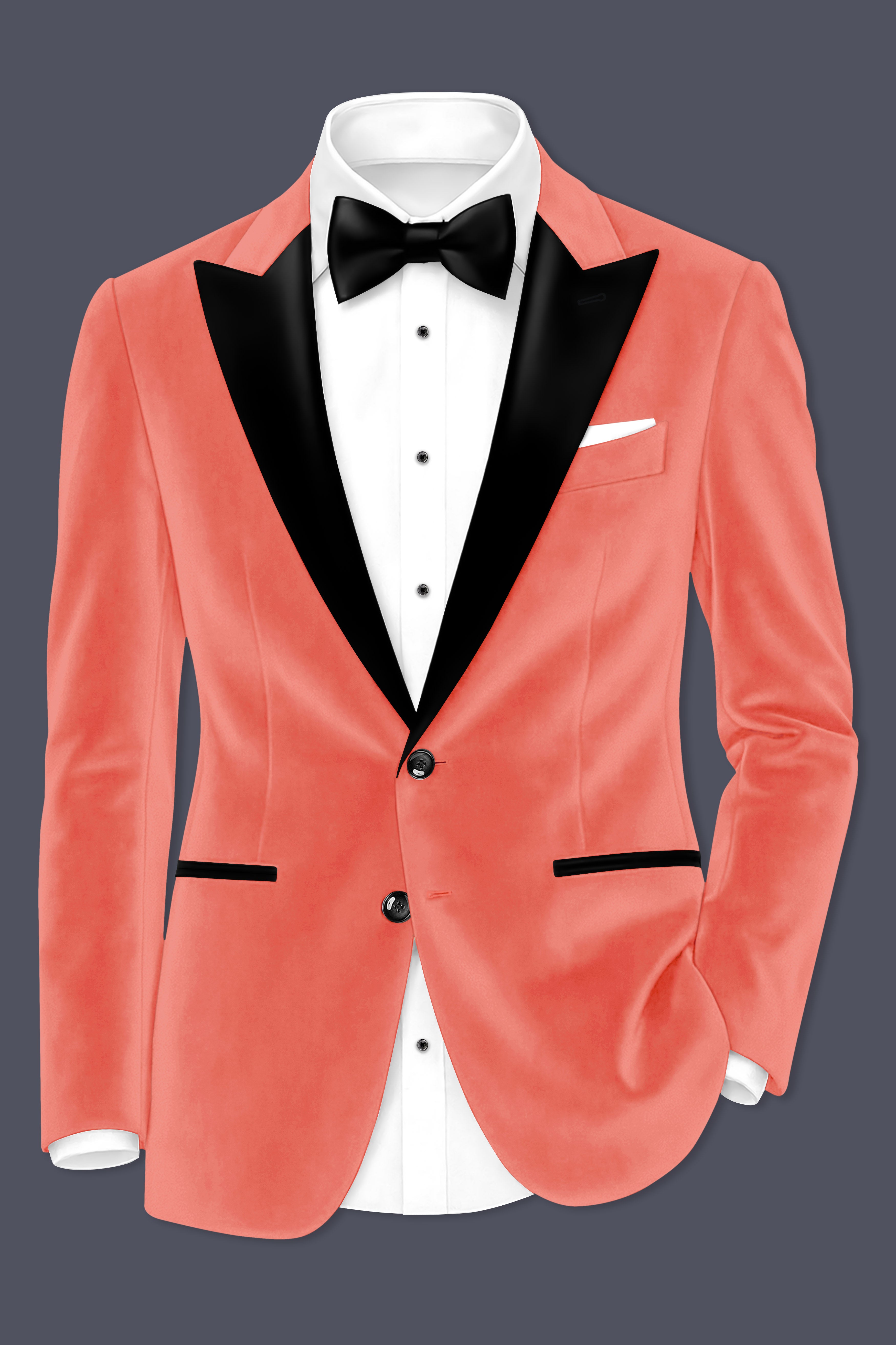 Saffron-Bittersweet Orange Velvet Peak Lapel Tuxedo Blazer