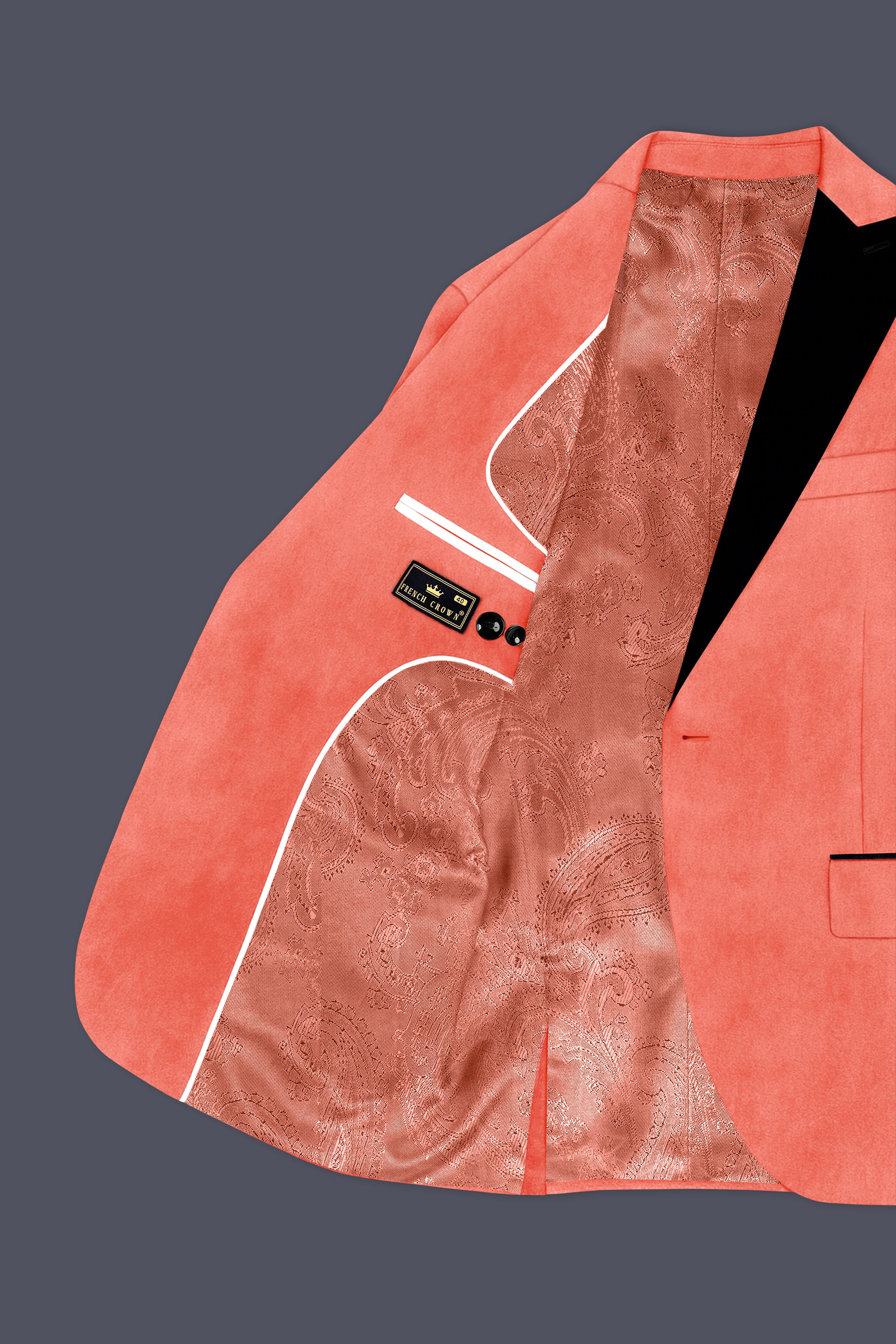 Saffron-Bittersweet Orange Velvet Peak Lapel Tuxedo Blazer