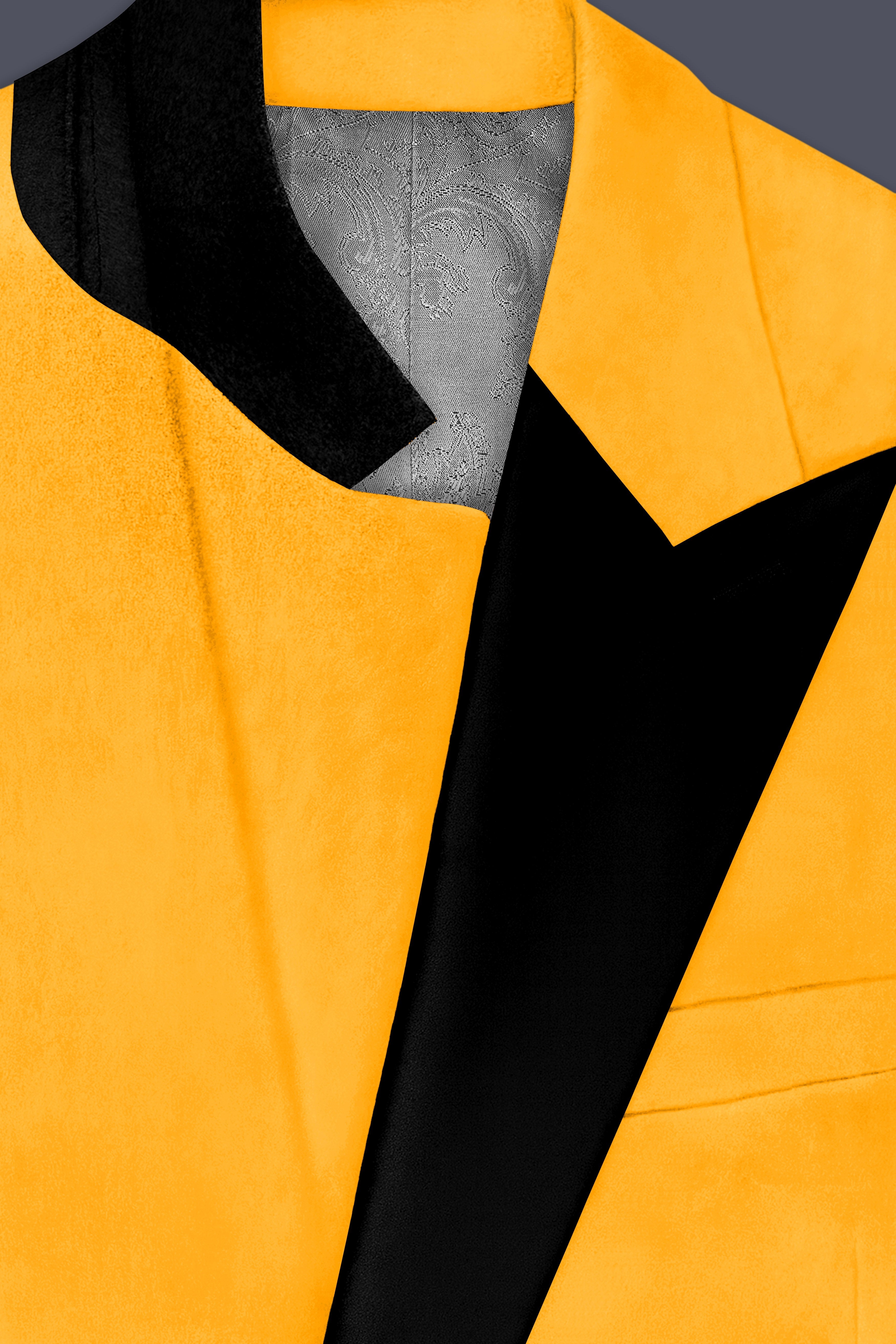 Marquis-Selective Yellow Velvet Peak Lapel Tuxedo Blazer
