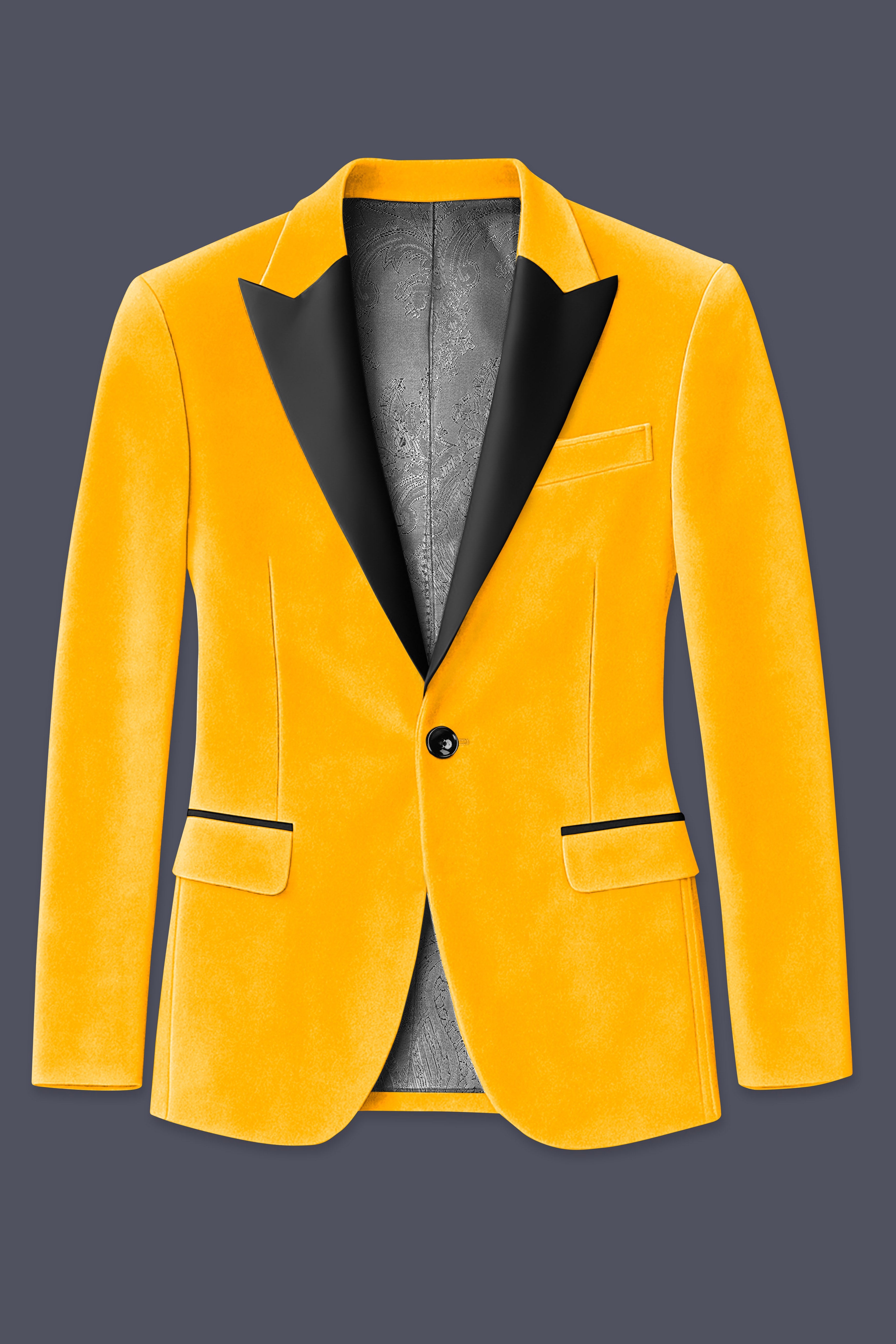 Marquis-Selective Yellow Velvet Peak Lapel Tuxedo Blazer