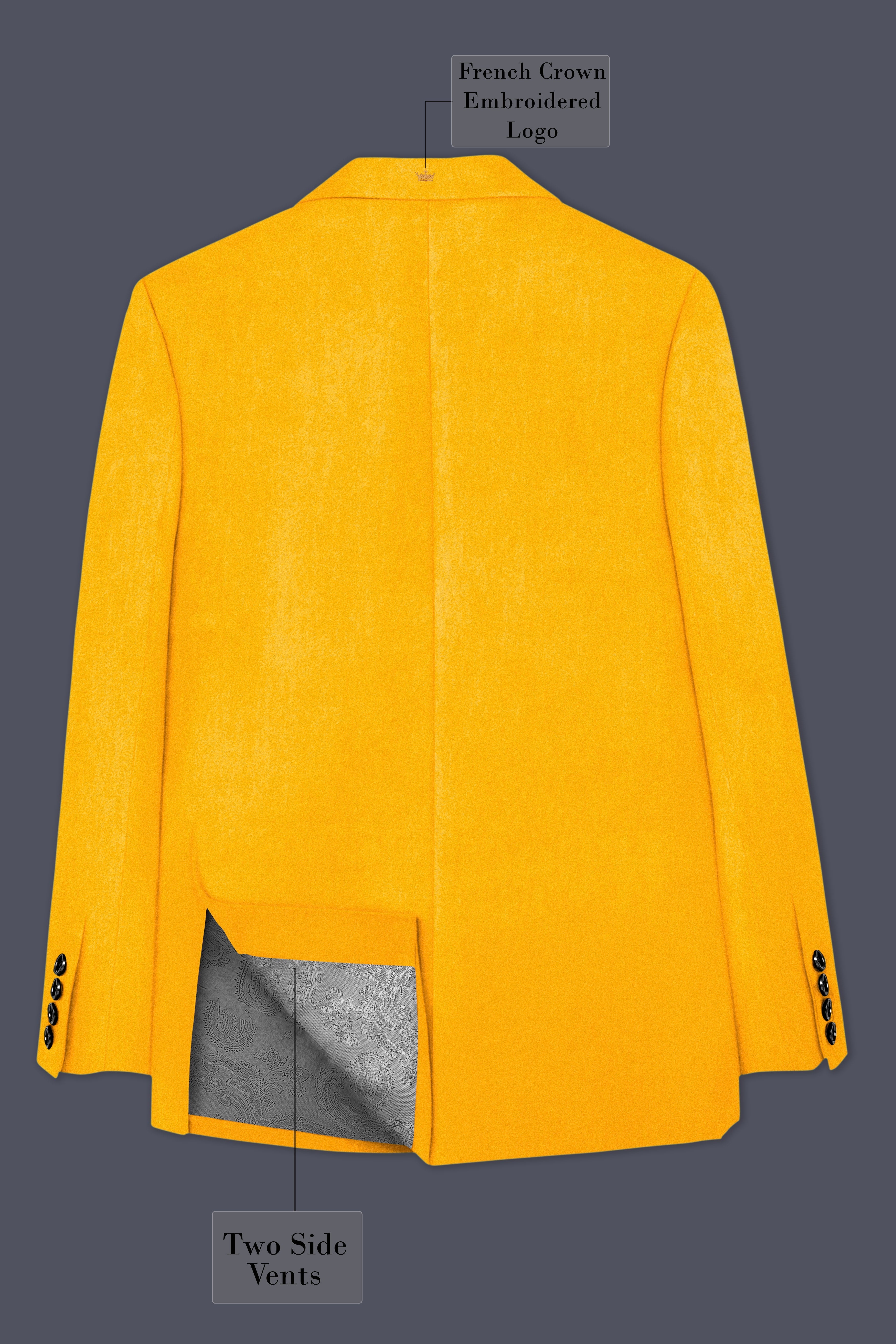 Marquis-Selective Yellow Velvet Peak Lapel Tuxedo Blazer