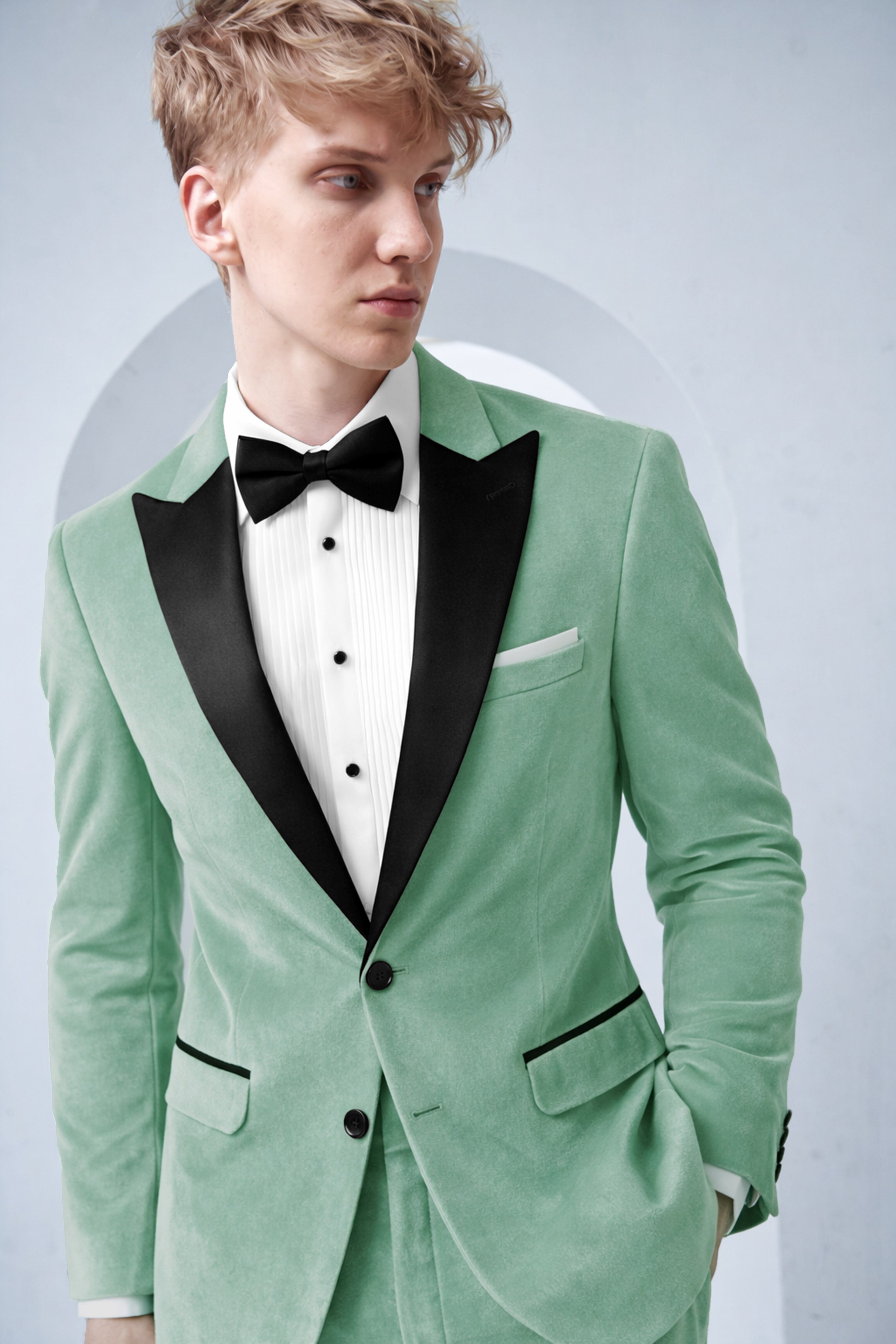 Viridian-Oxley Green Velvet Peak Lapel Tuxedo Blazer