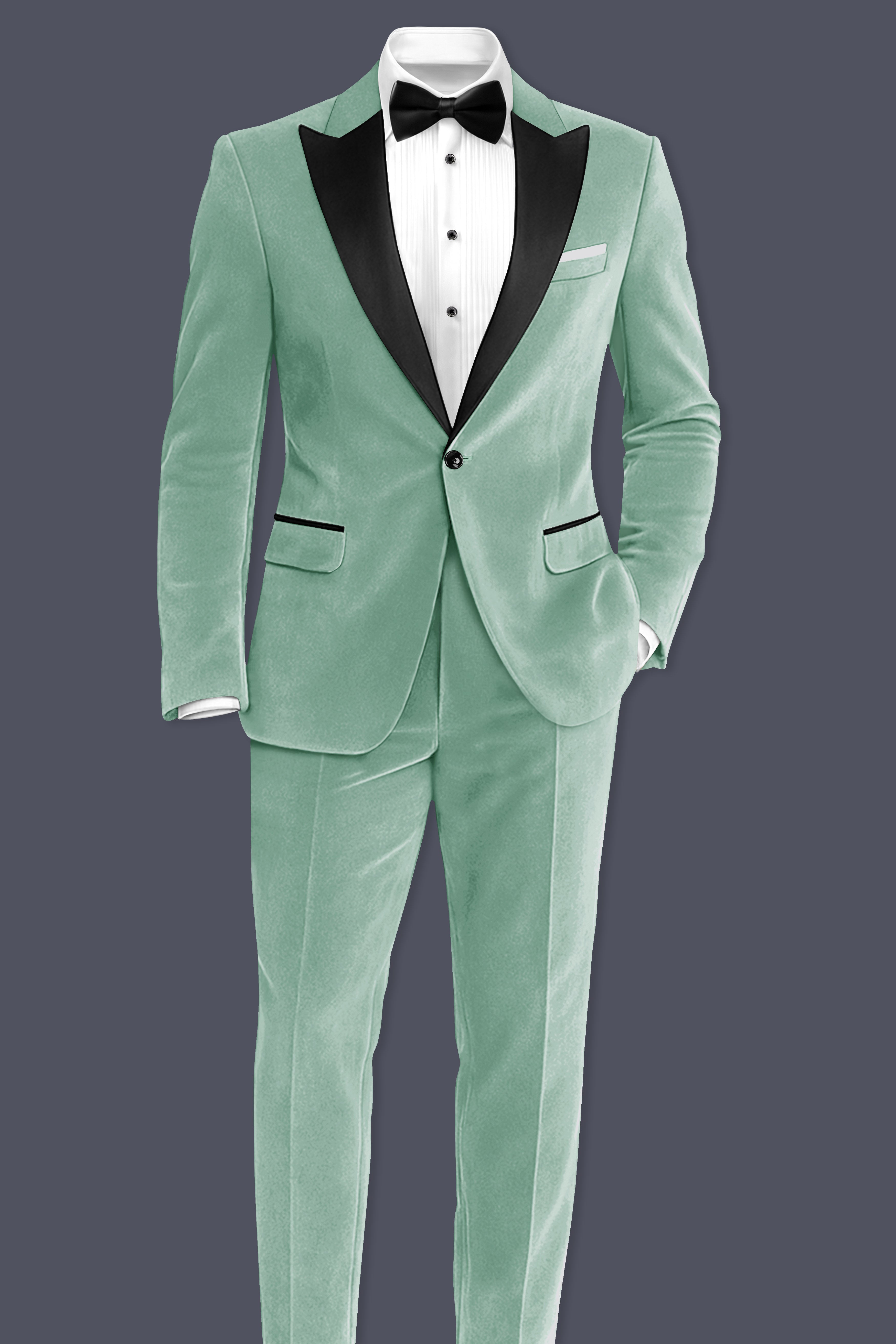 Viridian-Oxley Green Velvet Peak Lapel Tuxedo Blazer
