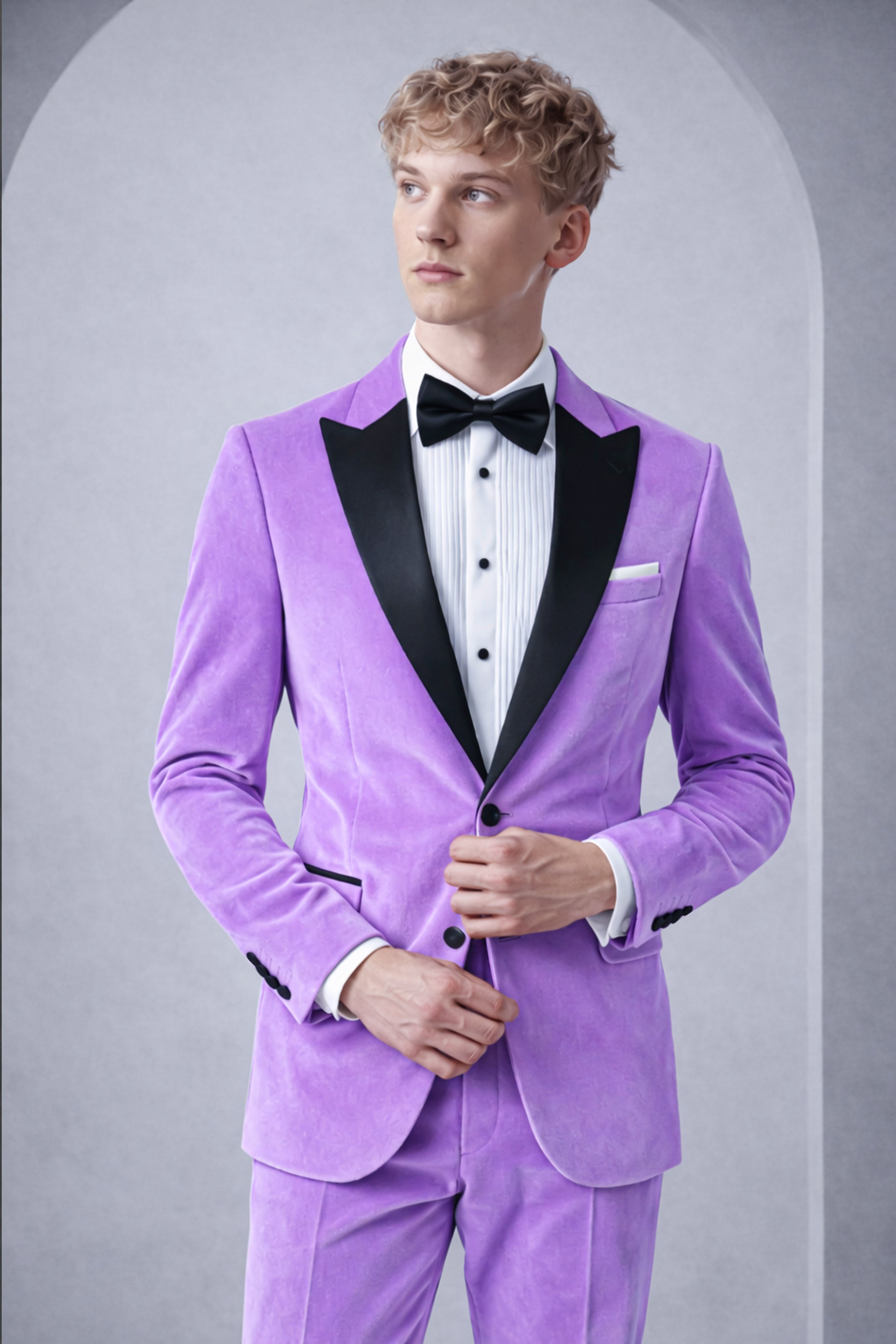 Orchid-Wisteria Purple Velvet Peak Lapel Tuxedo Blazer