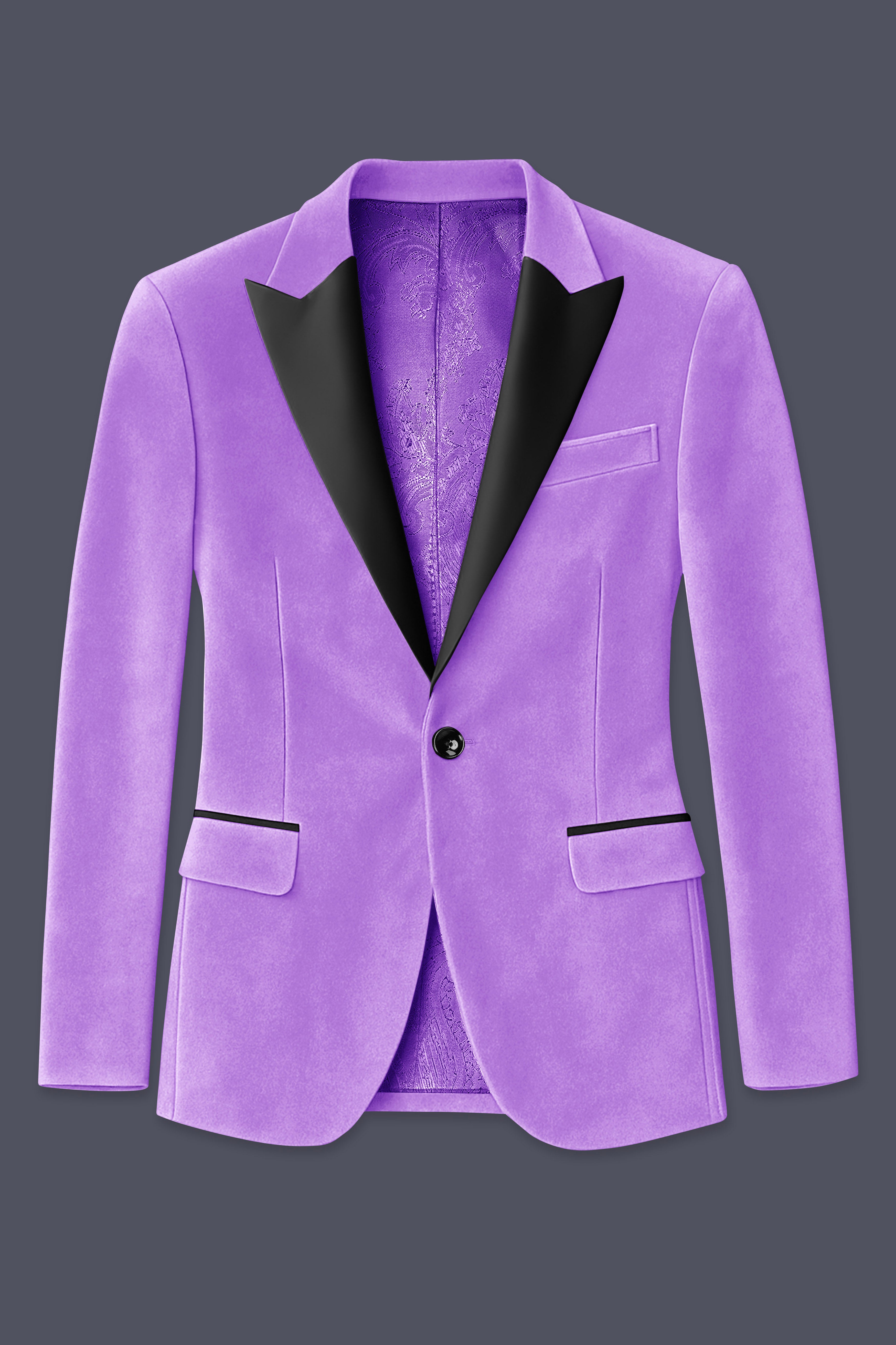 Orchid-Wisteria Purple Velvet Peak Lapel Tuxedo Blazer