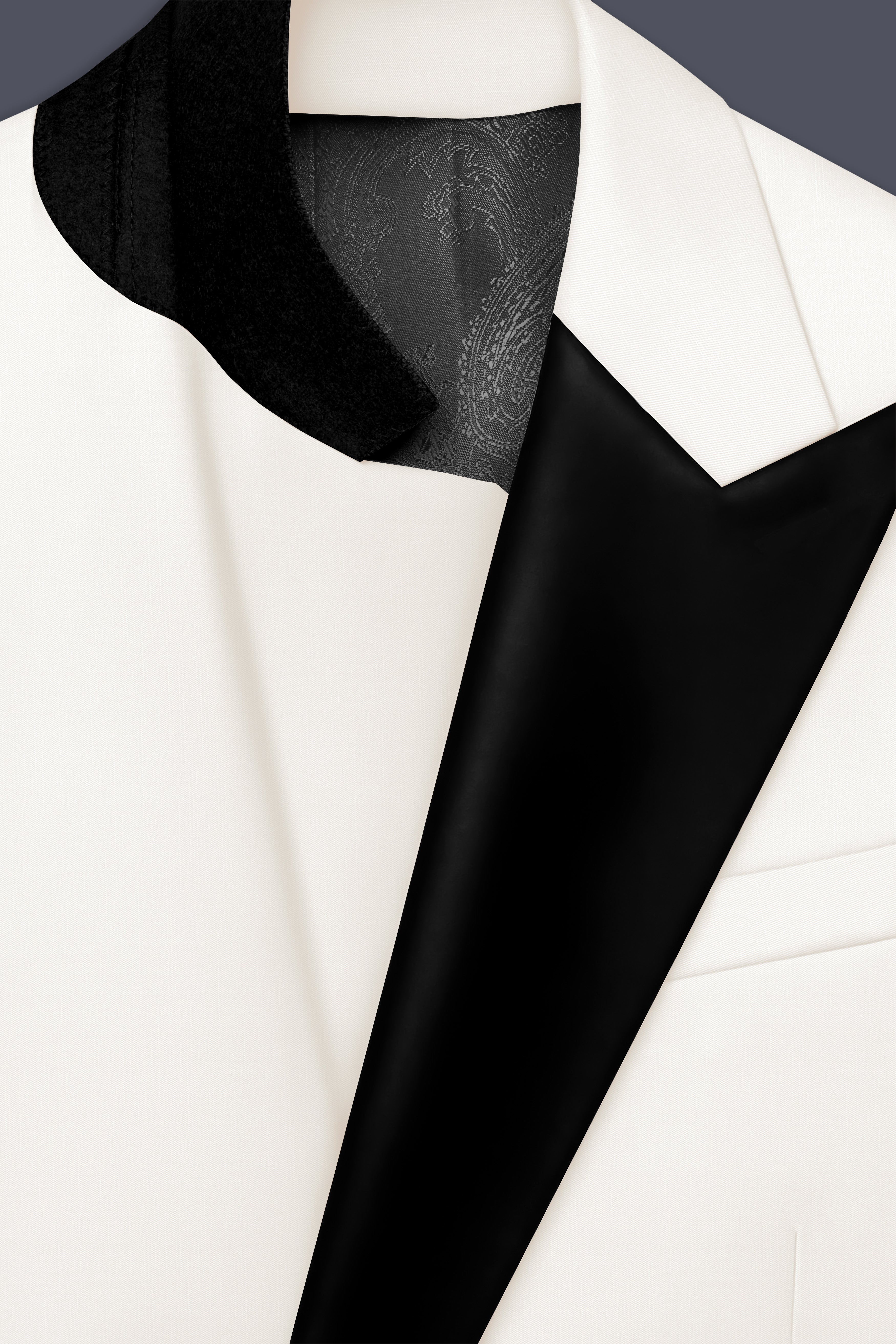 Ivory-Cararra Cream Wool Rich Peak Lapel Tuxedo Slight Stretch Blazer