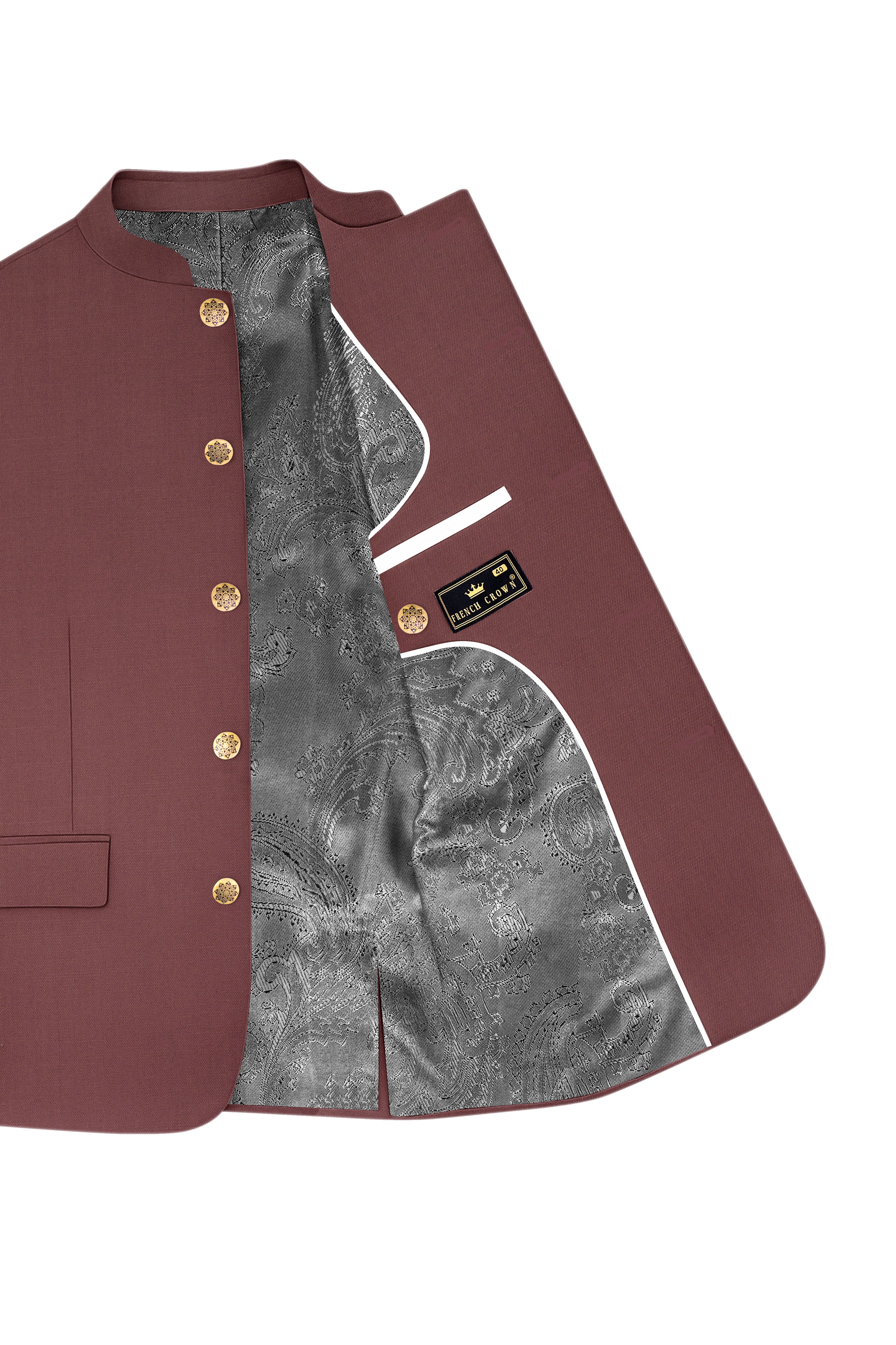 Heritage-Finch Maroon Wool Rich Bandhgala Slight Stretch Blazer