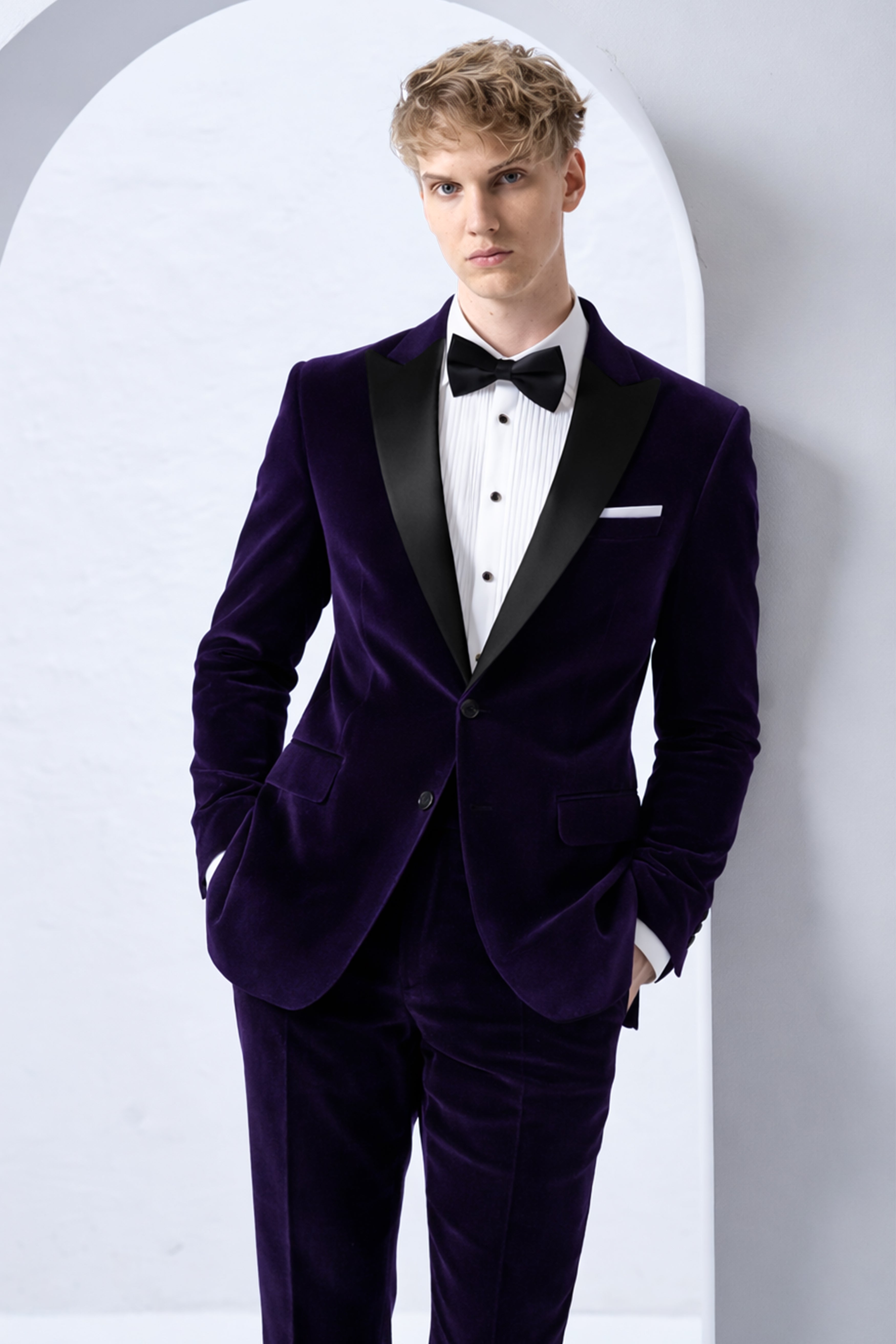 Majesty-Affair Royal Purple Velvet Peak Lapel Tuxedo Blazer