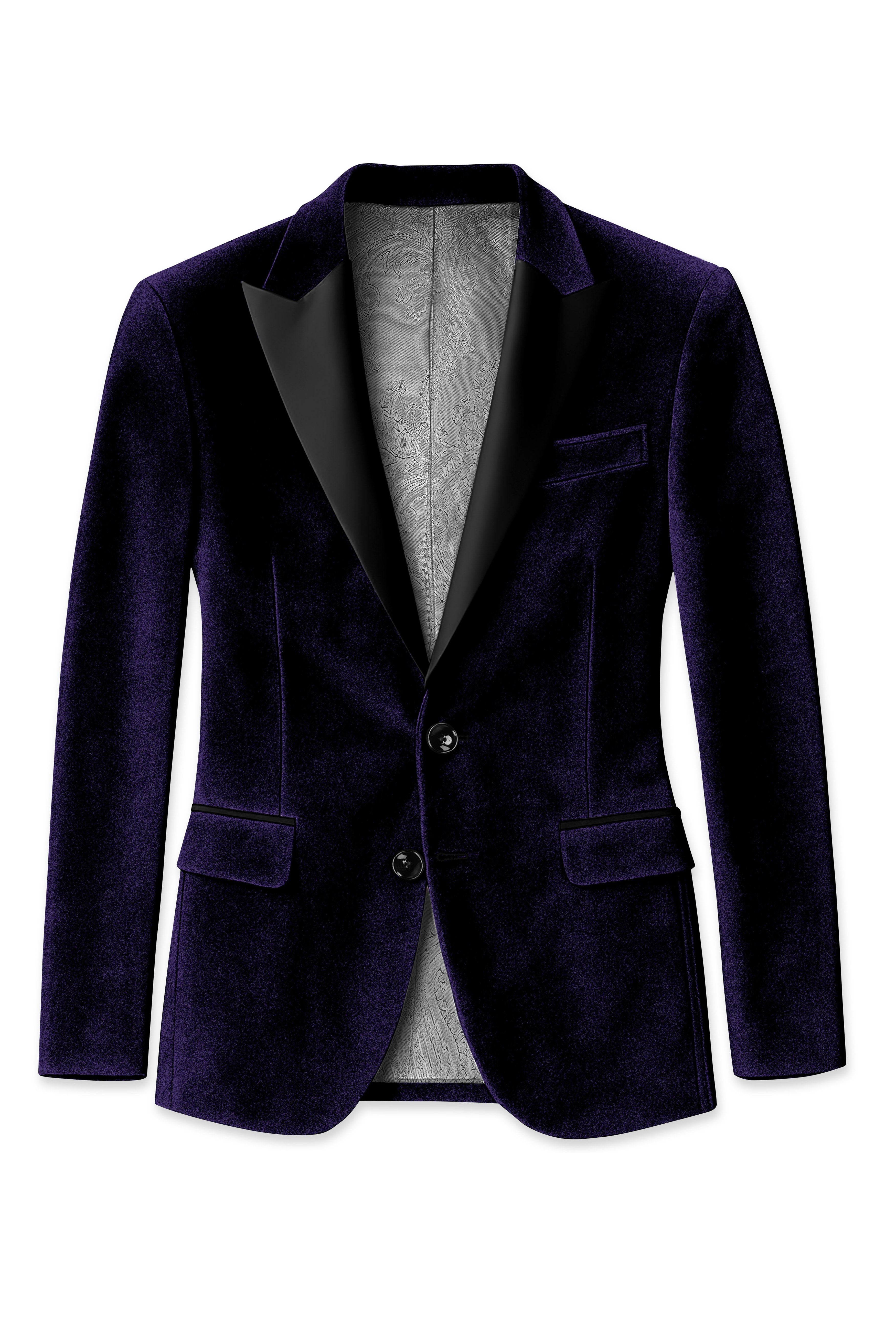 Majesty-Affair Royal Purple Velvet Peak Lapel Tuxedo Blazer