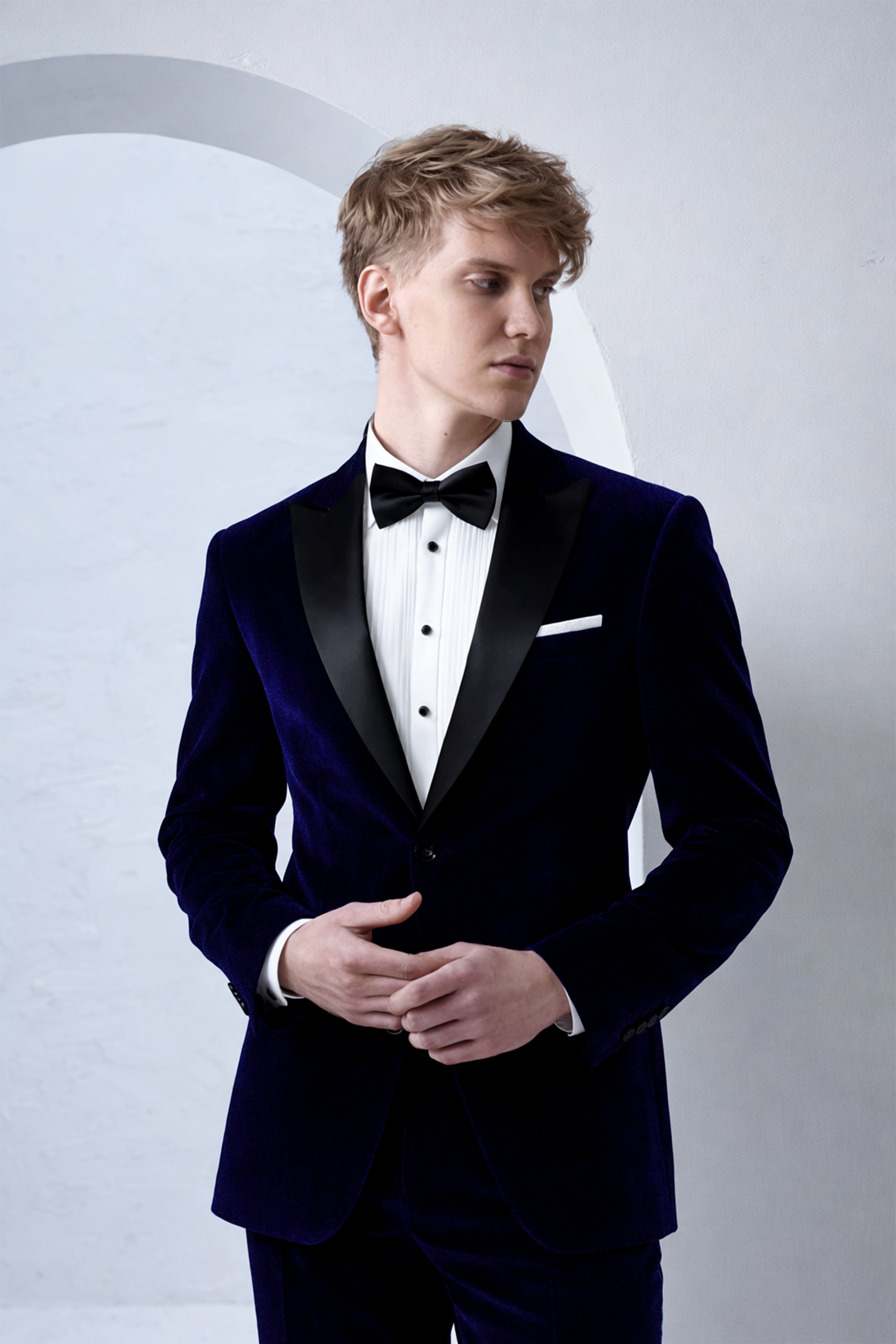 Aether-Stratos Blue Velvet Peak Lapel Tuxedo Blazer