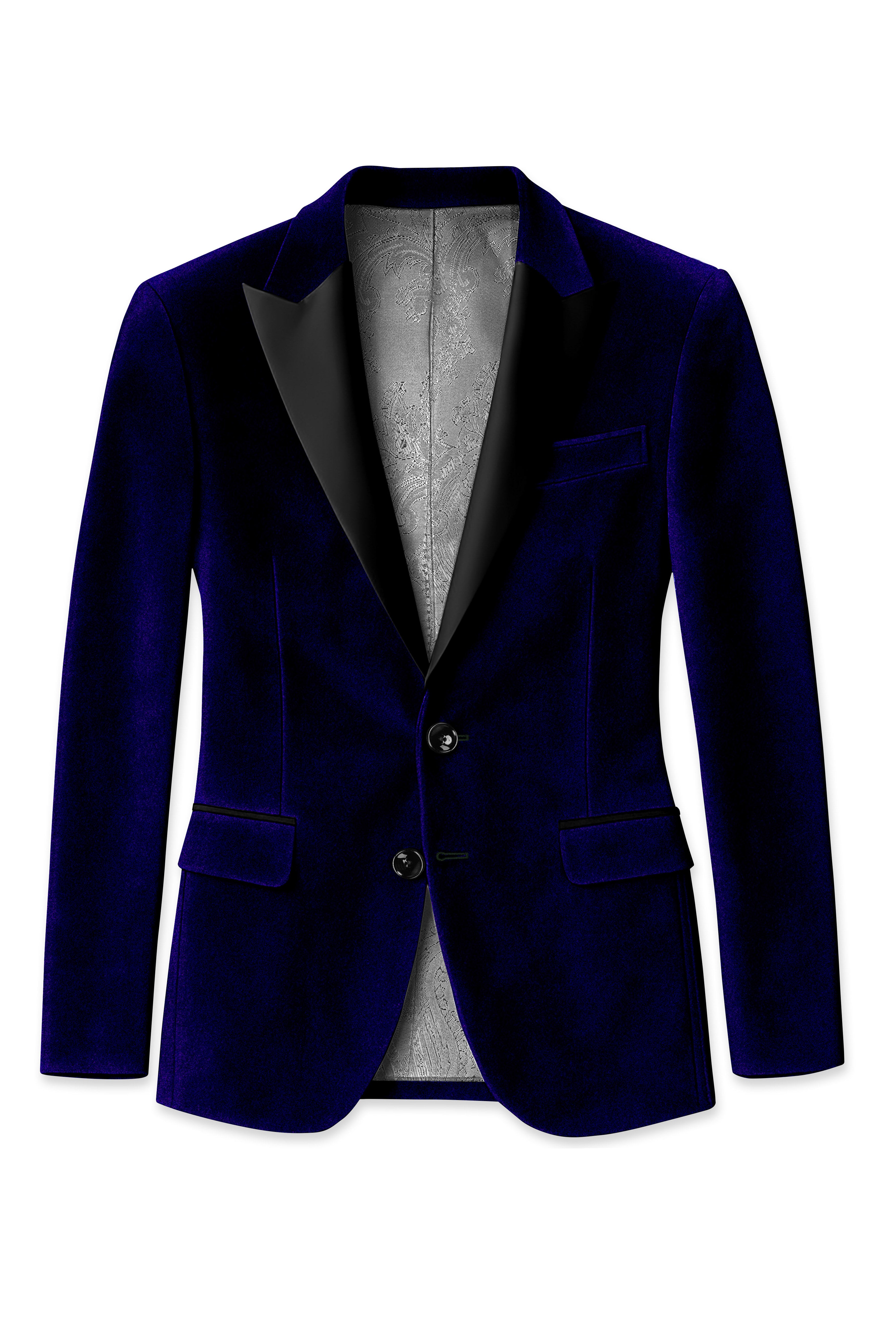 Aether-Stratos Blue Velvet Peak Lapel Tuxedo Blazer
