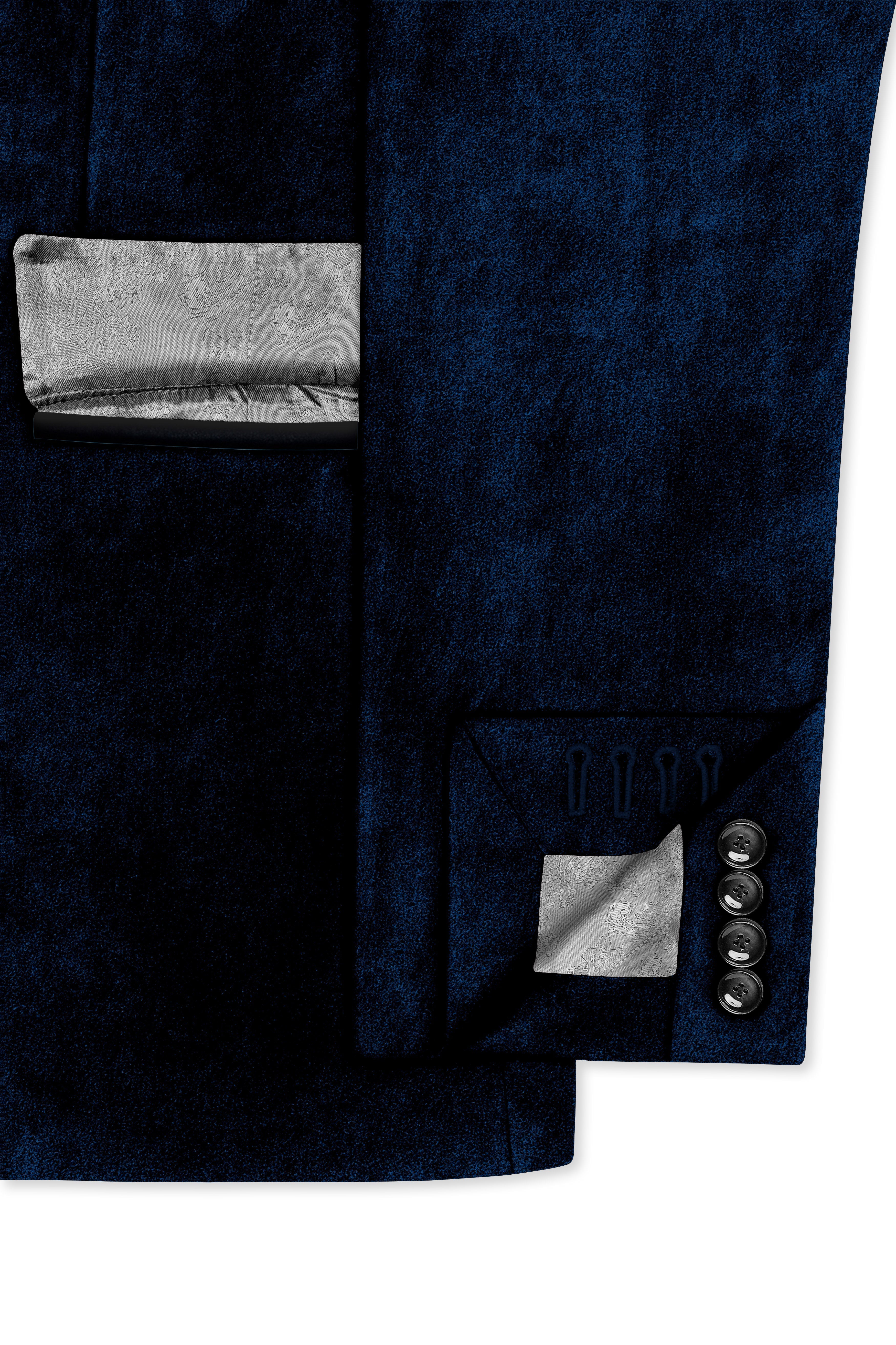Ashen-Cinder Blue Velvet Peak Lapel Tuxedo Blazer