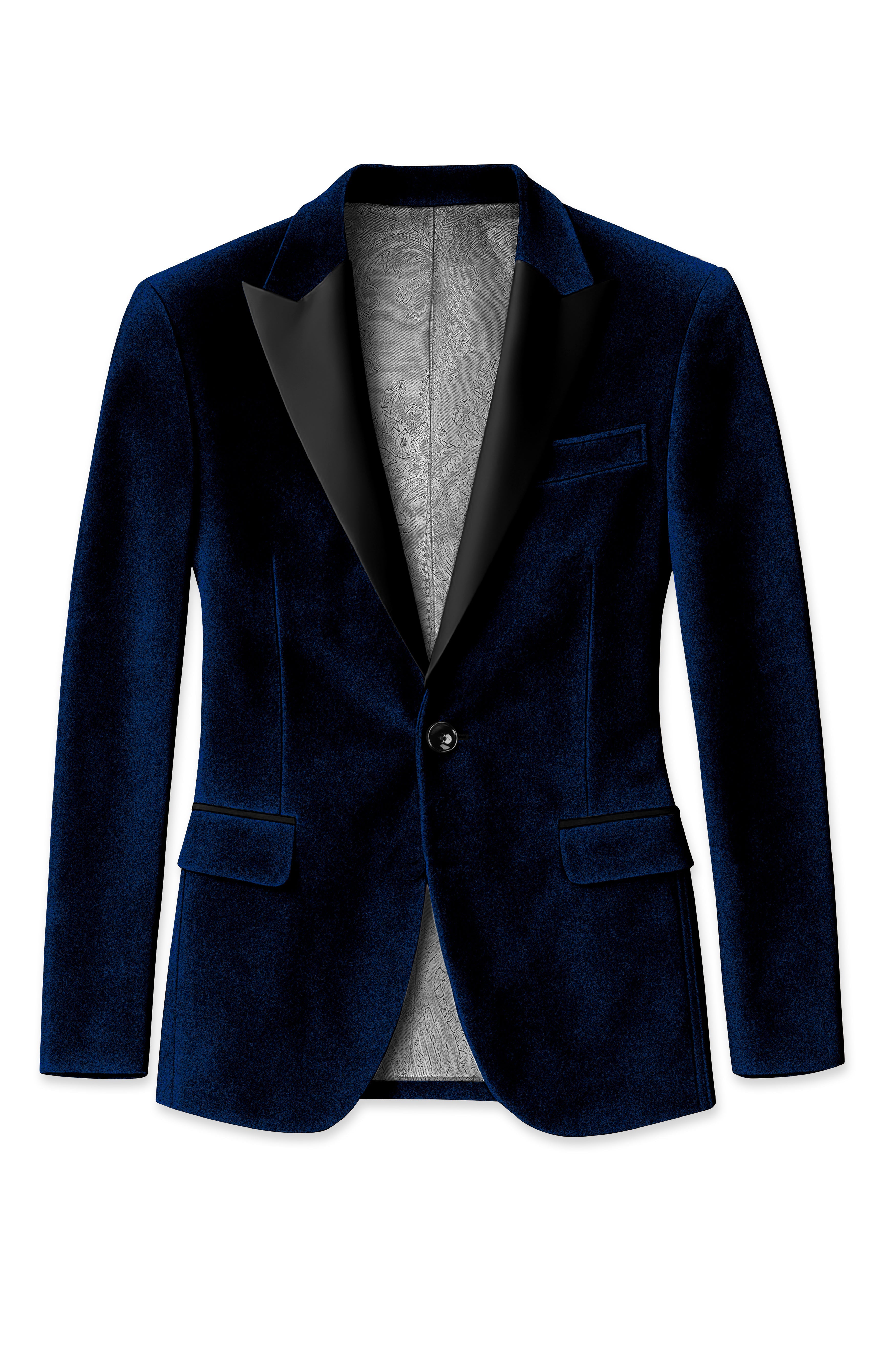 Ashen-Cinder Blue Velvet Peak Lapel Tuxedo Blazer