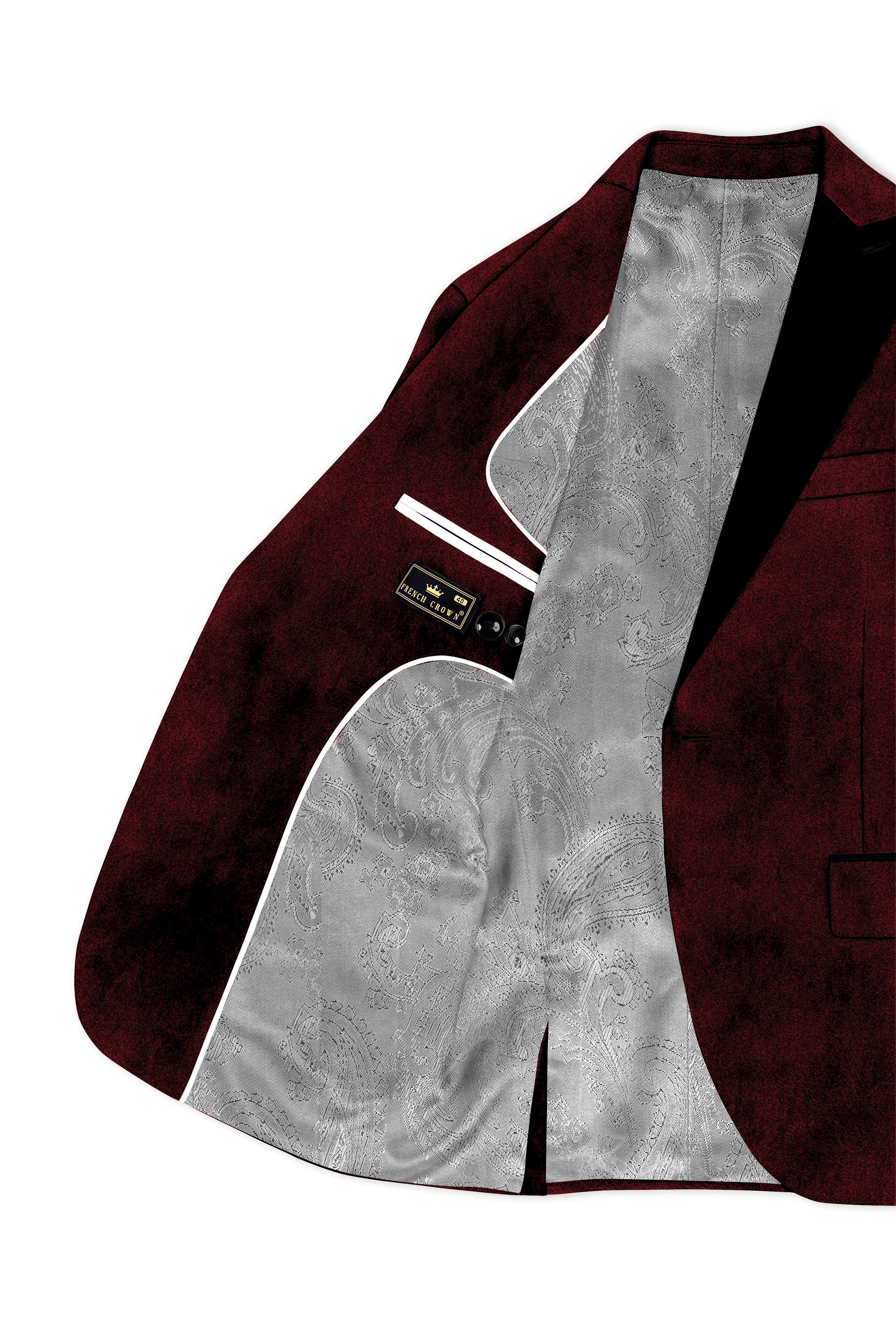 Crimson-Sepia Red Velvet Peak Lapel Tuxedo Blazer