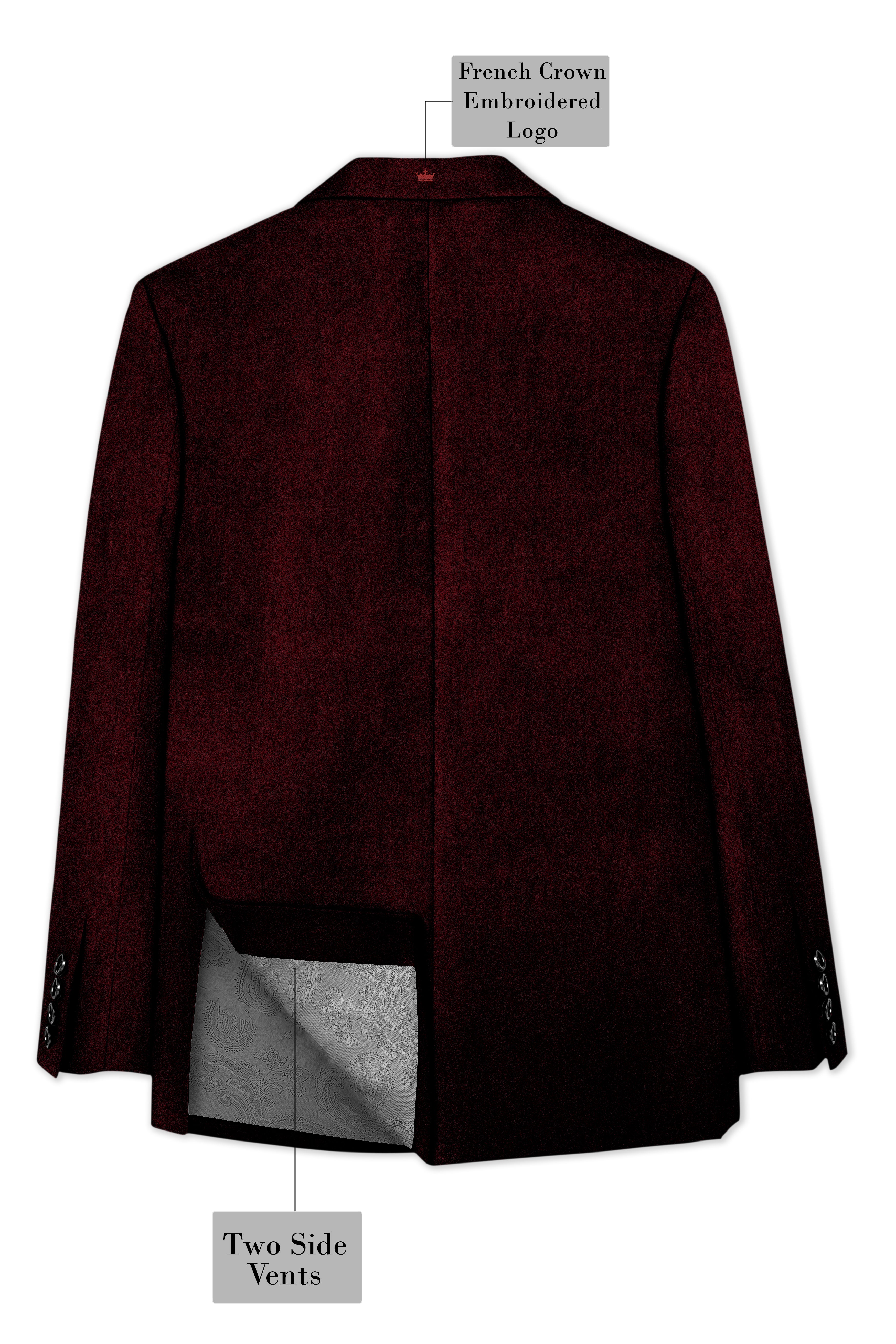 Crimson-Sepia Red Velvet Peak Lapel Tuxedo Blazer