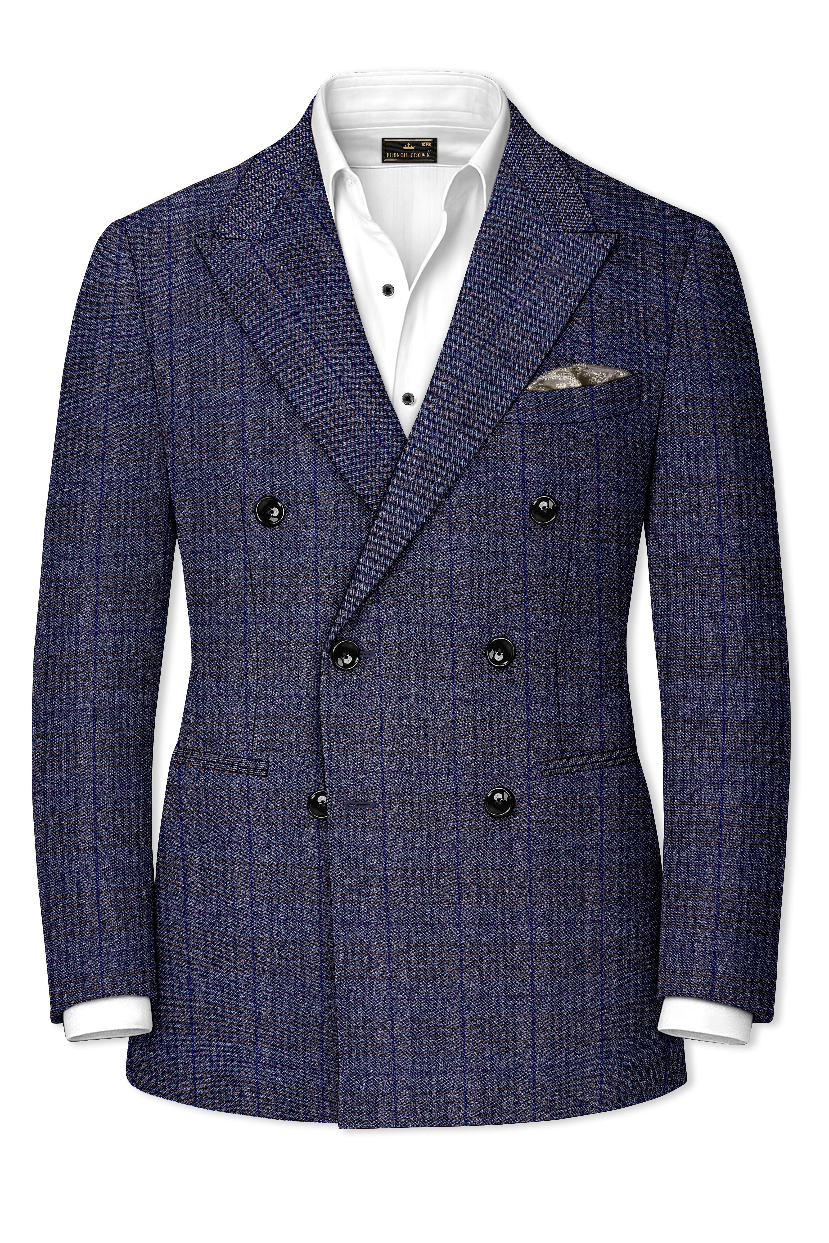 Horizon-Martinique Blue windowpane Tweed Double Breasted Blazers