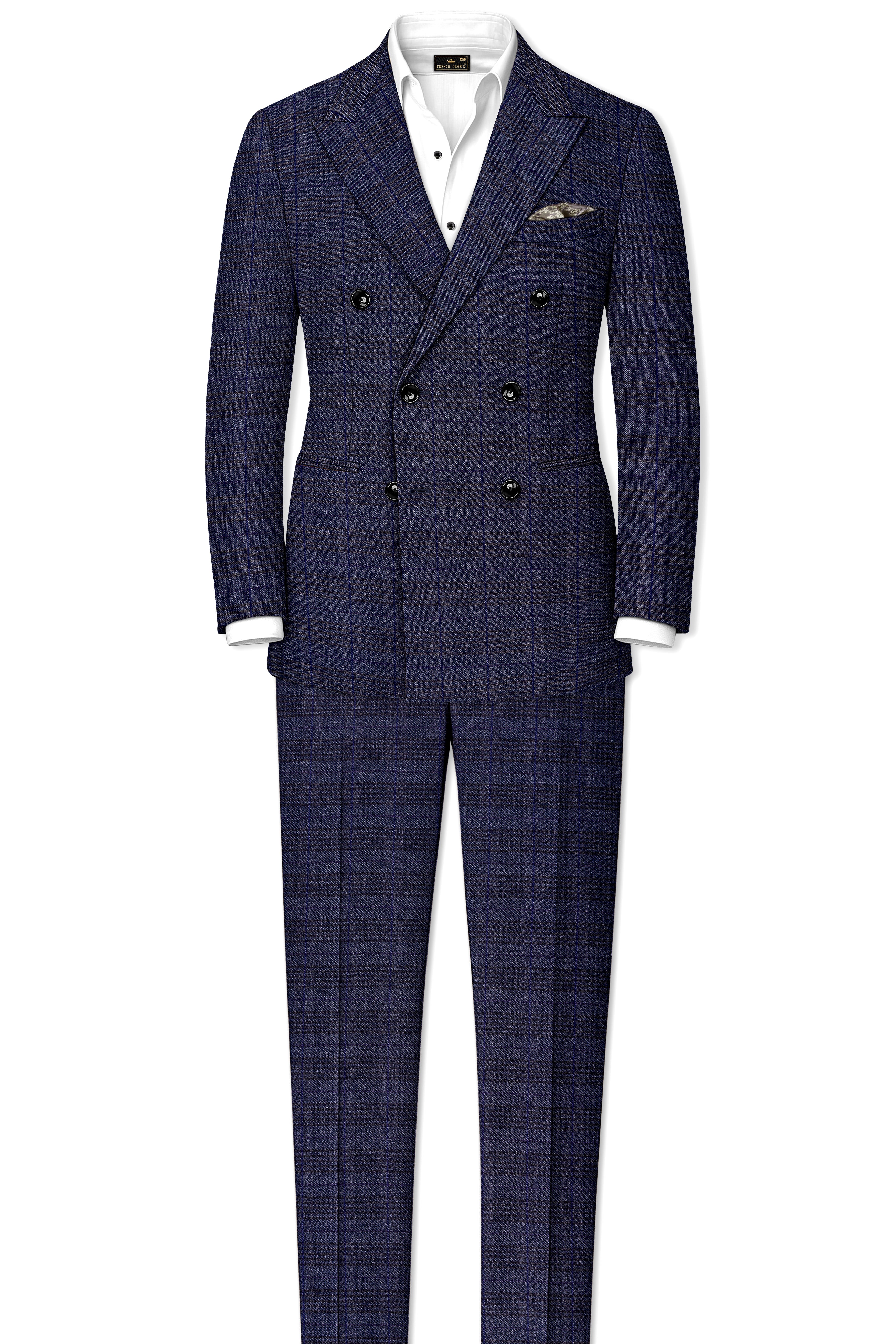 Horizon-Martinique Blue windowpane Tweed Double Breasted Blazers