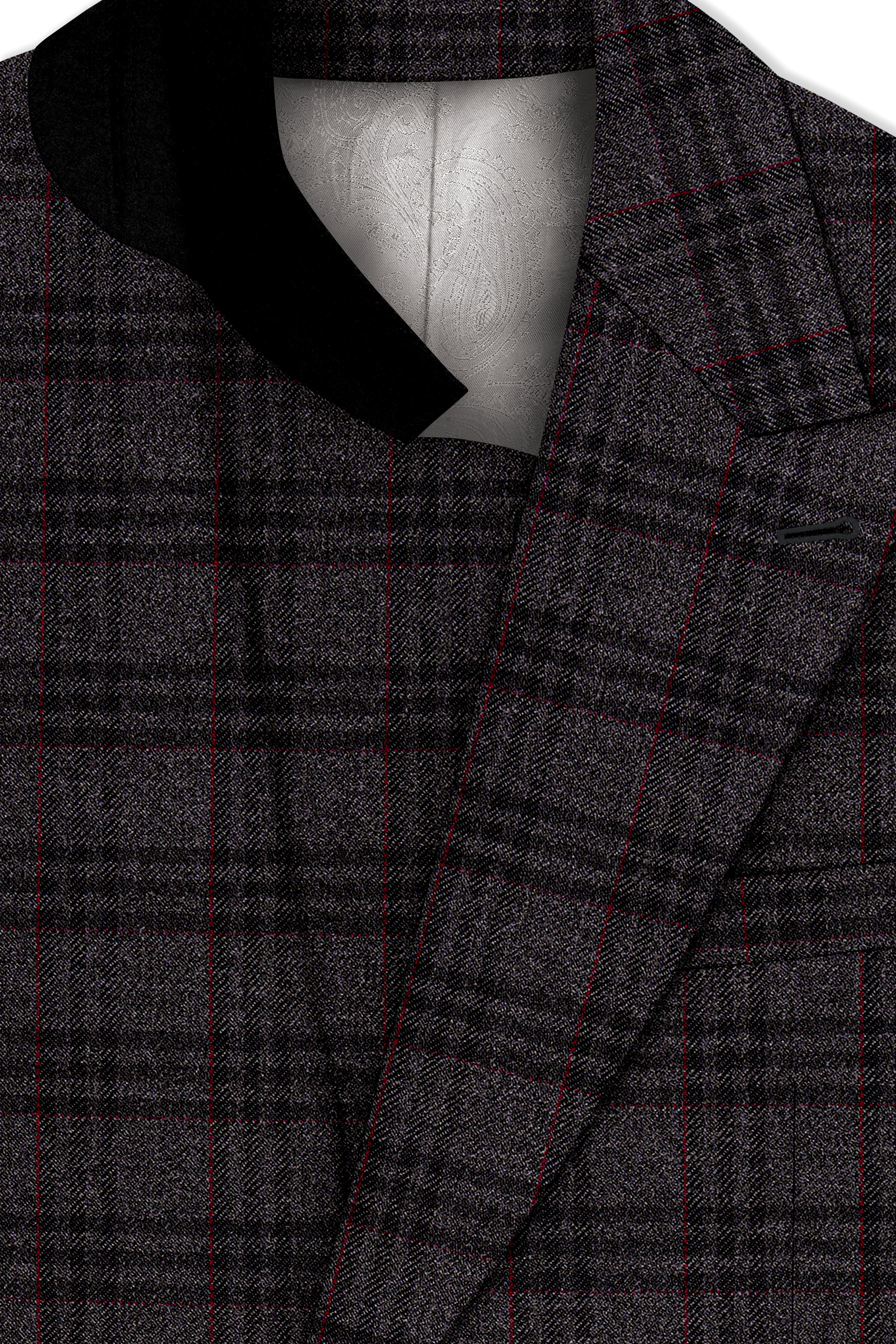Velours-Ship Gray Plaid Tweed Double Breasted Blazer