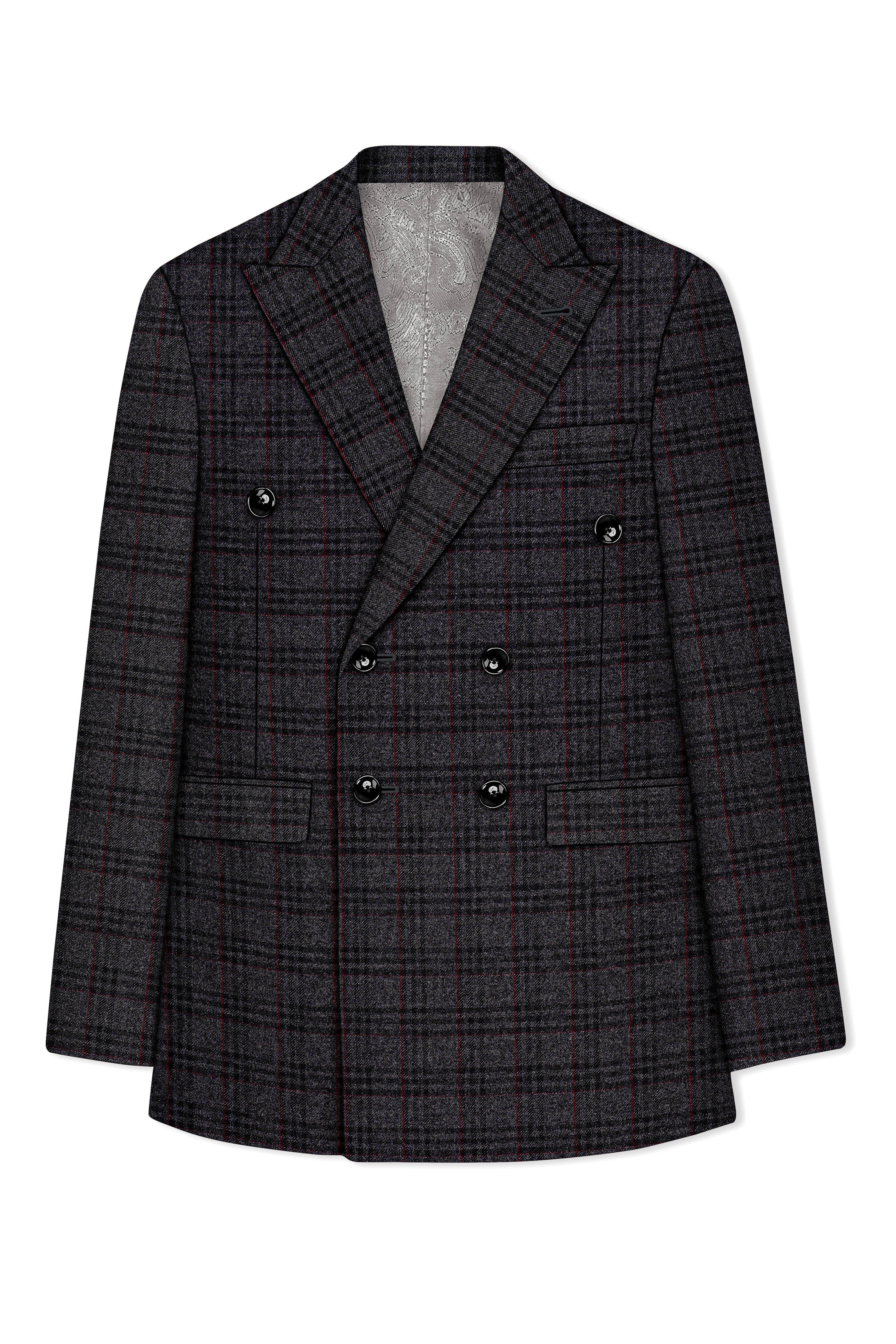 Velours-Ship Gray Plaid Tweed Double Breasted Blazer