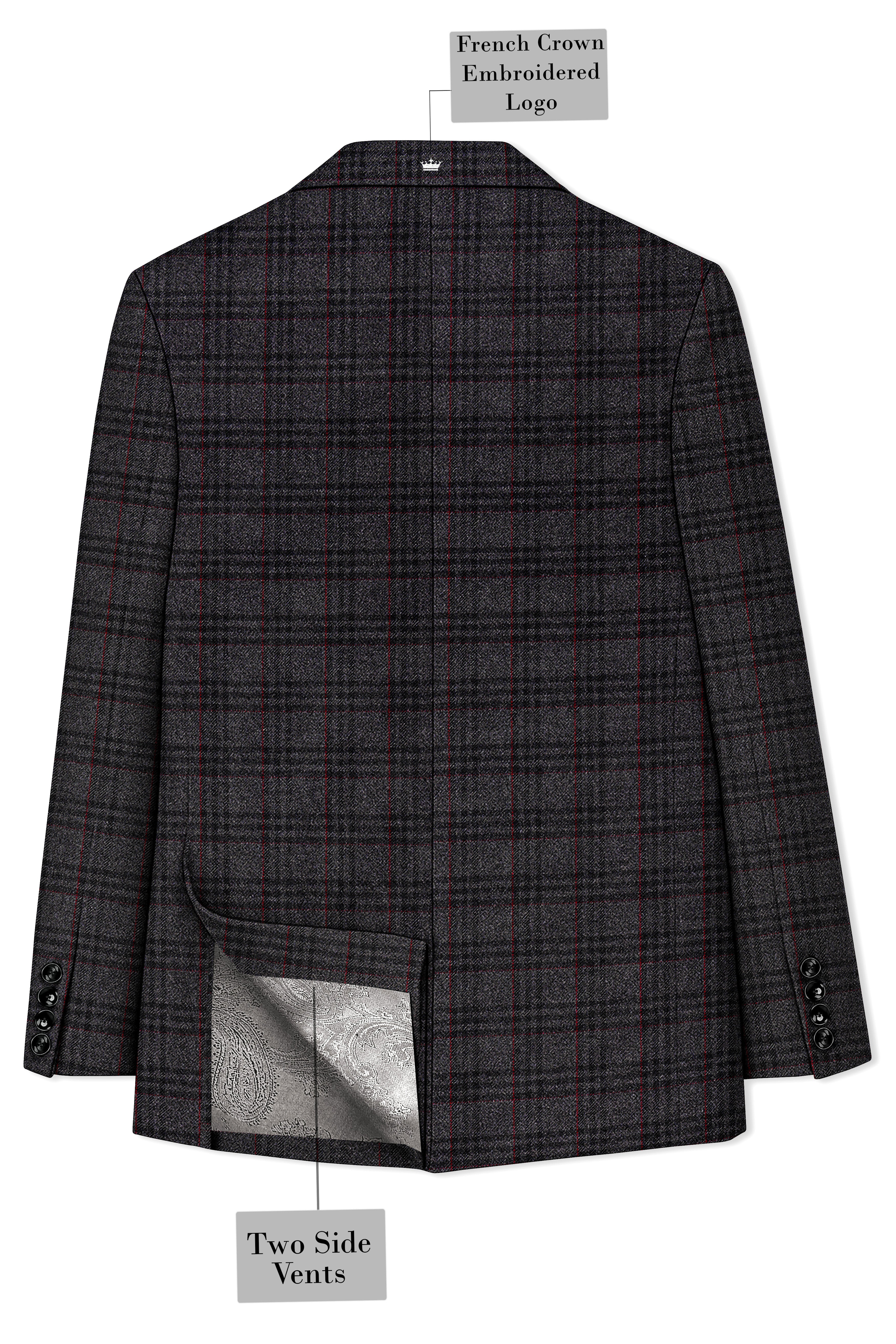 Velours-Ship Gray Plaid Tweed Double Breasted Blazer