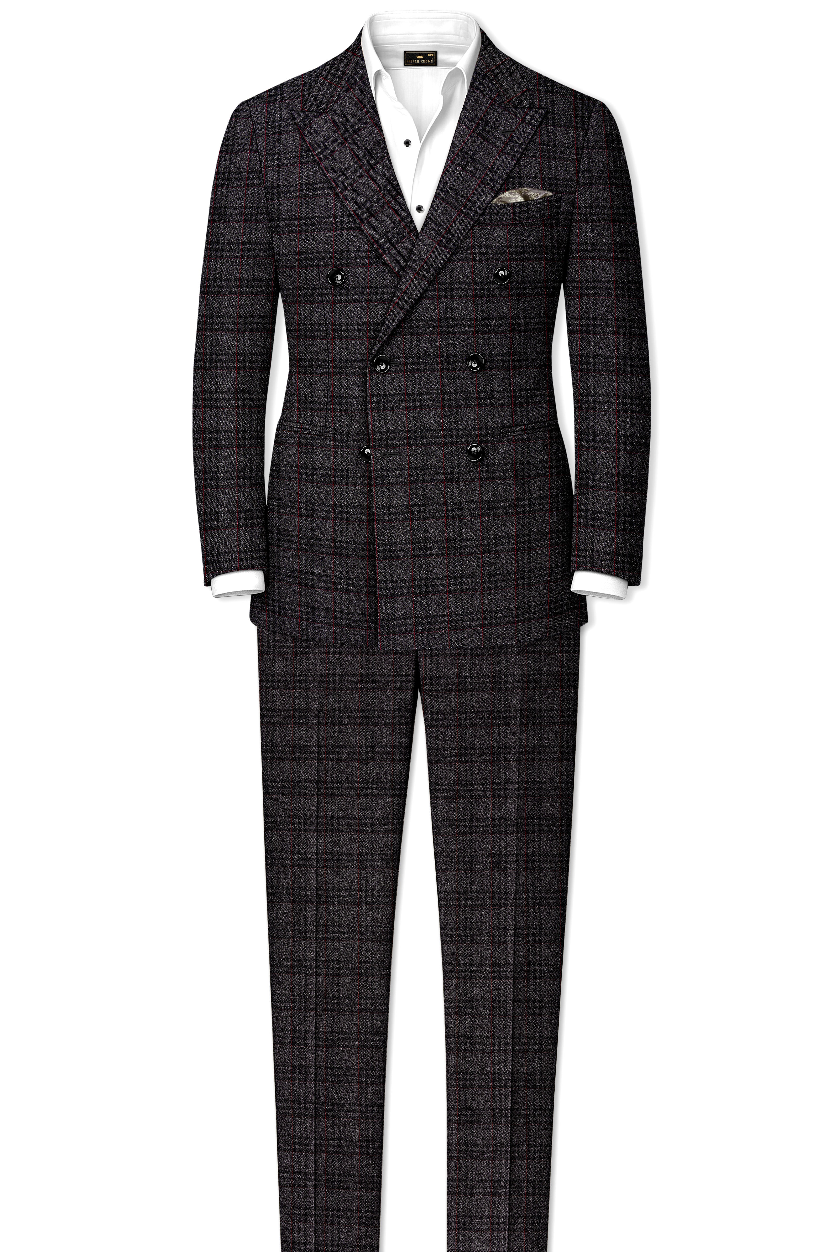 Velours-Ship Gray Plaid Tweed Double Breasted Blazer