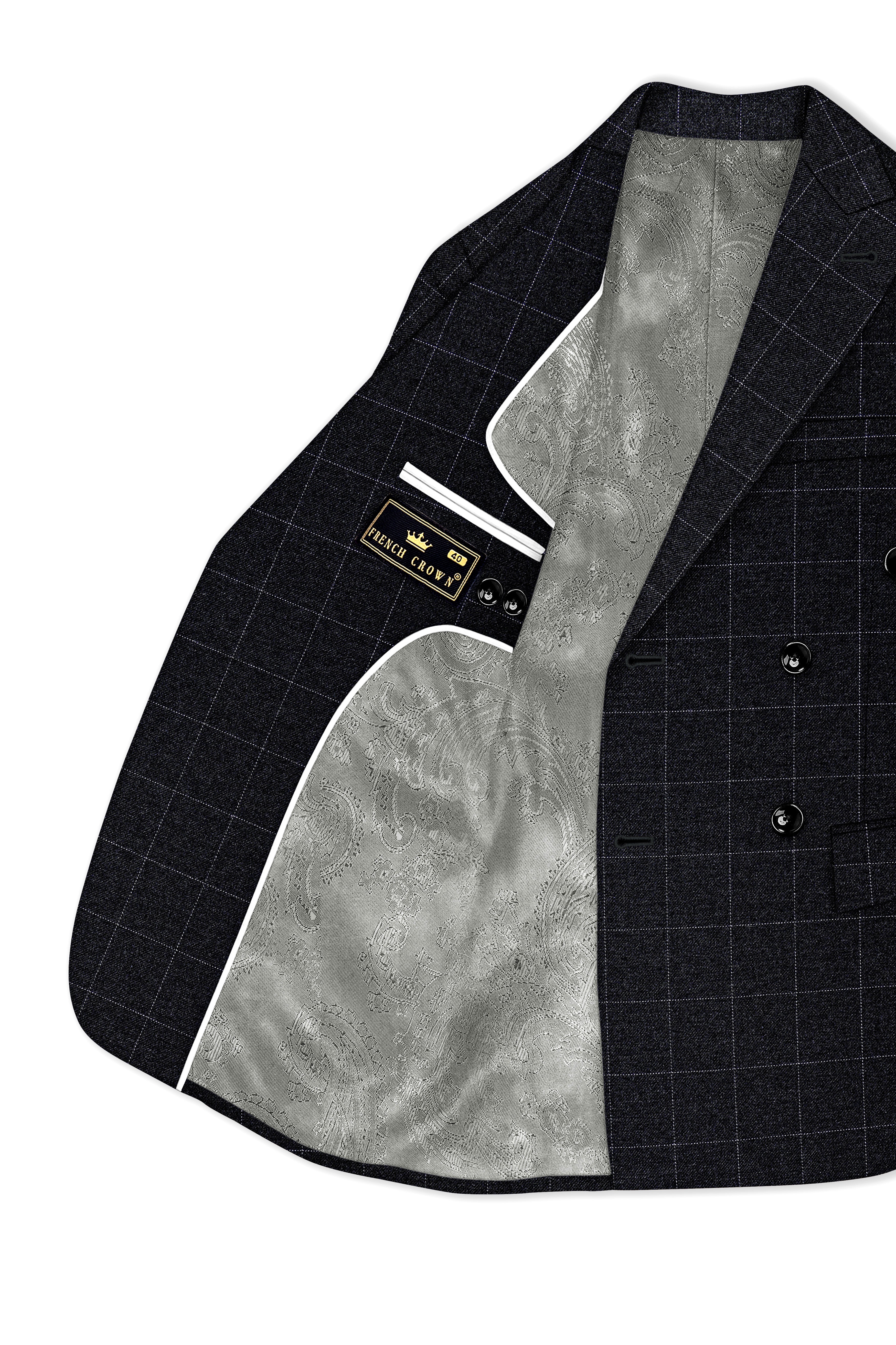 Fenrir-Shark Gray windowpane Tweed Double Breasted Blazers