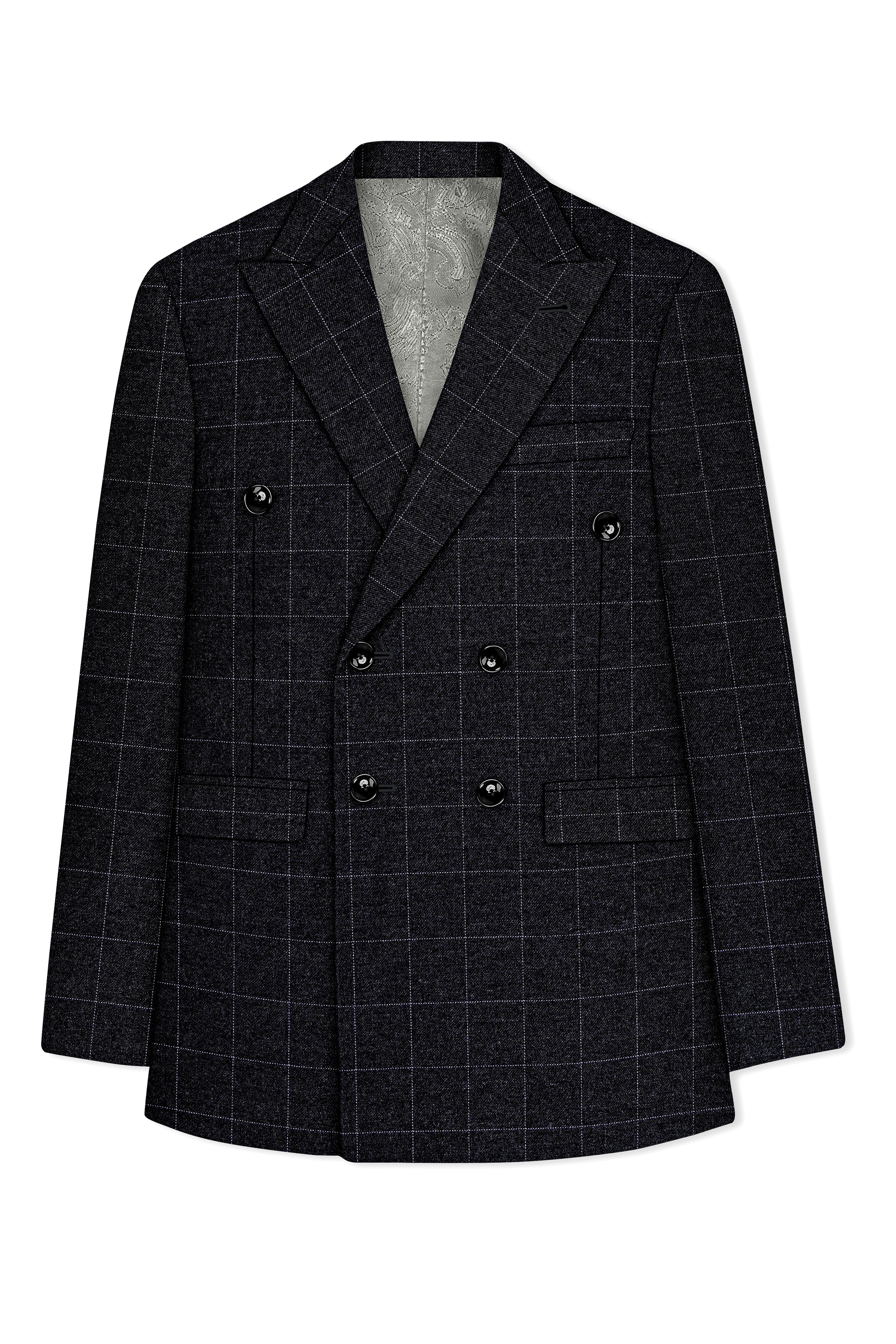 Fenrir-Shark Gray windowpane Tweed Double Breasted Blazers