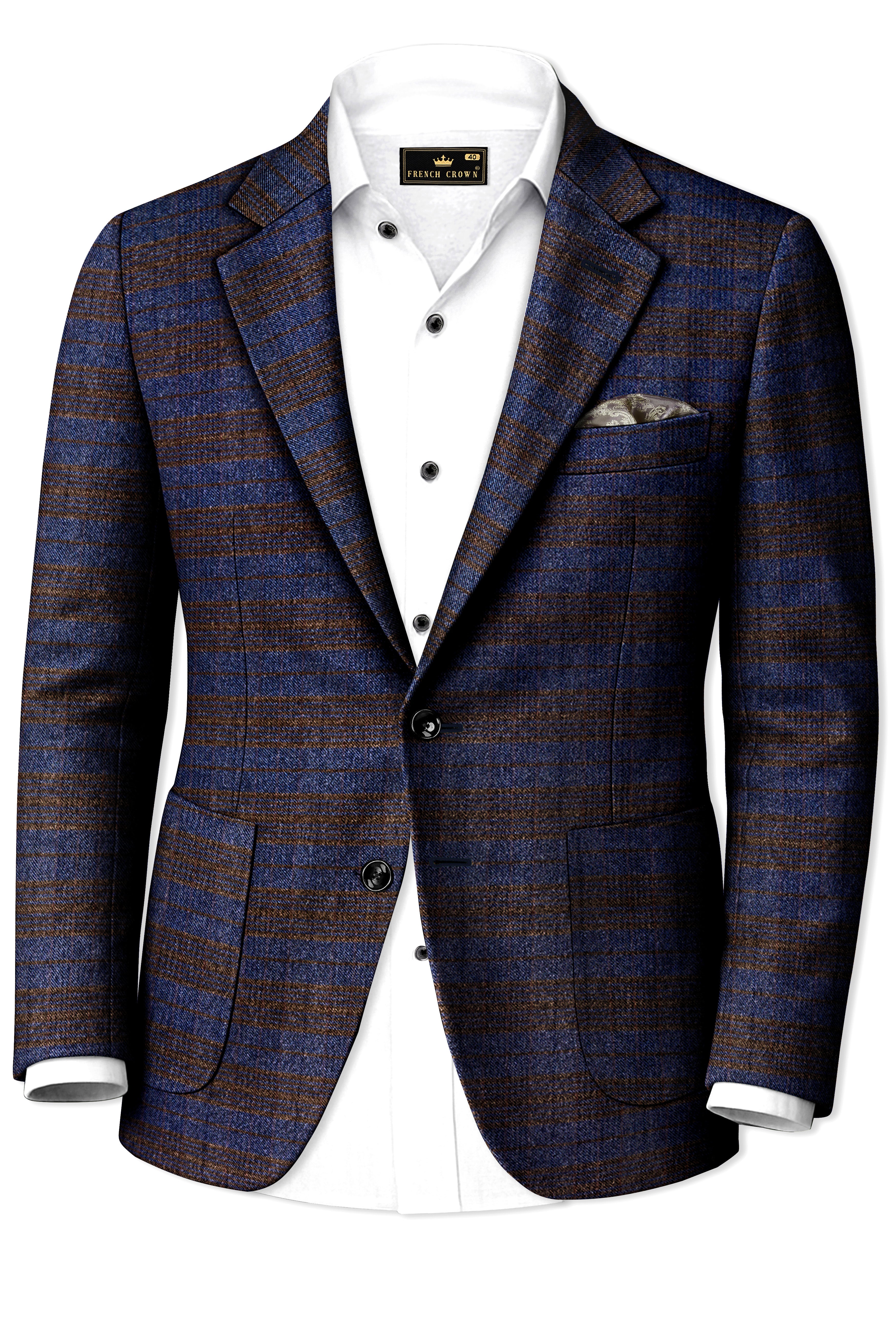Velourish-Tealish Blue And Tuatara Gray Glen Plaid Tweed Single Breasted Sports Blazers
