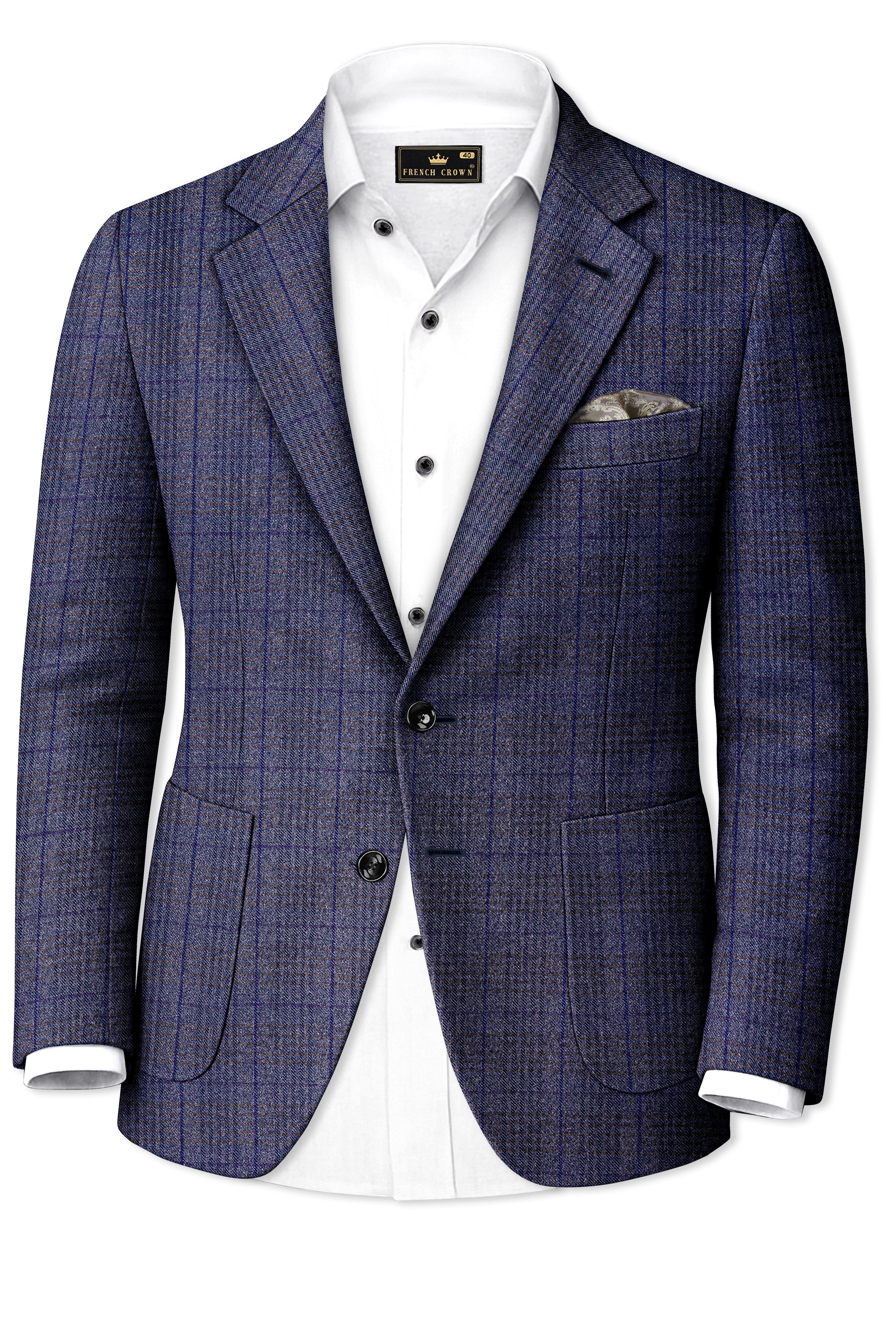 Horizon-Martinique Blue windowpane Tweed Single Breasted Sports Blazers