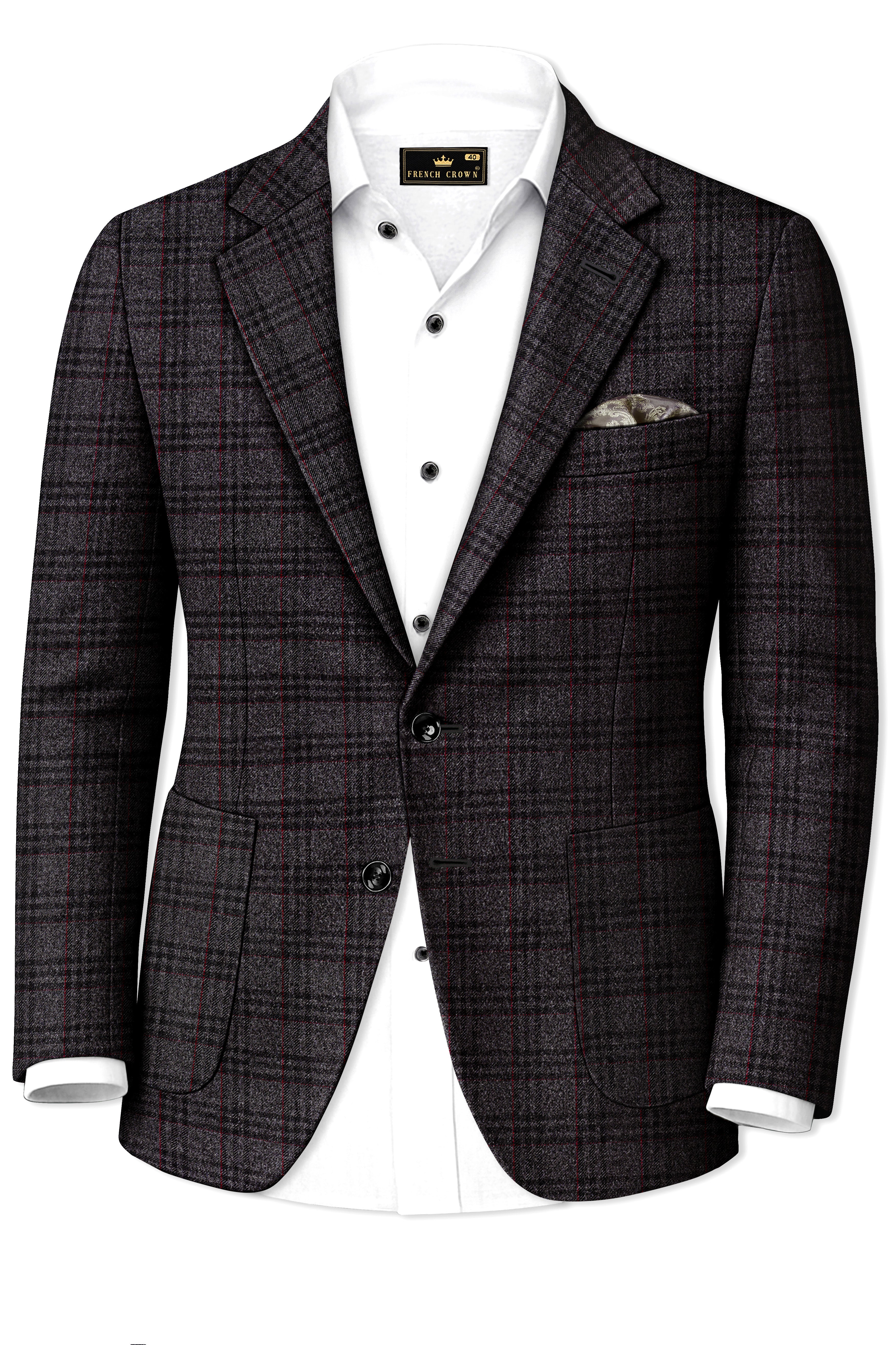 Velours-Ship Gray Plaid Tweed Single Breasted Sports Blazers