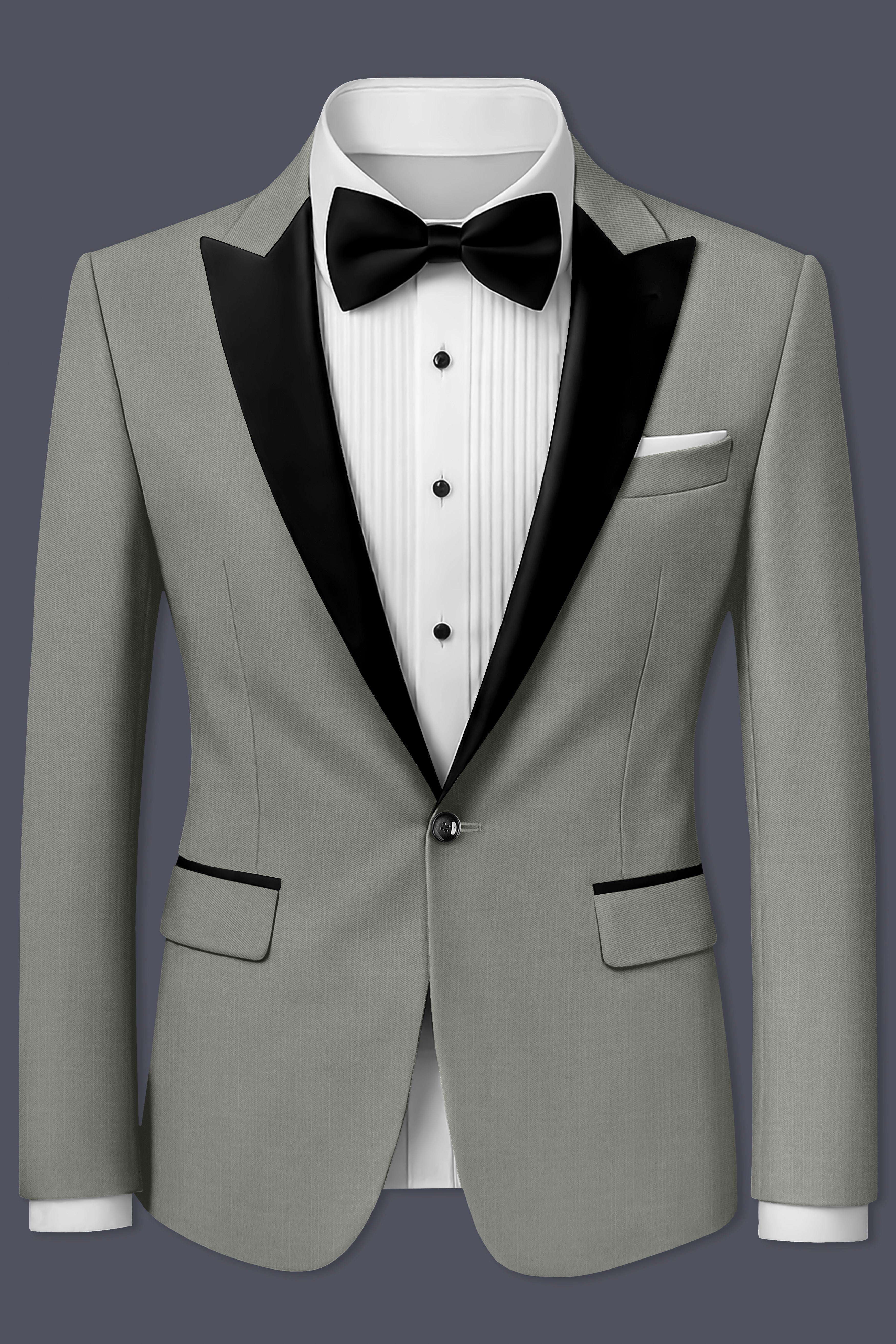 Verdure-Sage Green Wool Rich Peak Lapel Tuxedo Slight Stretch Blazers