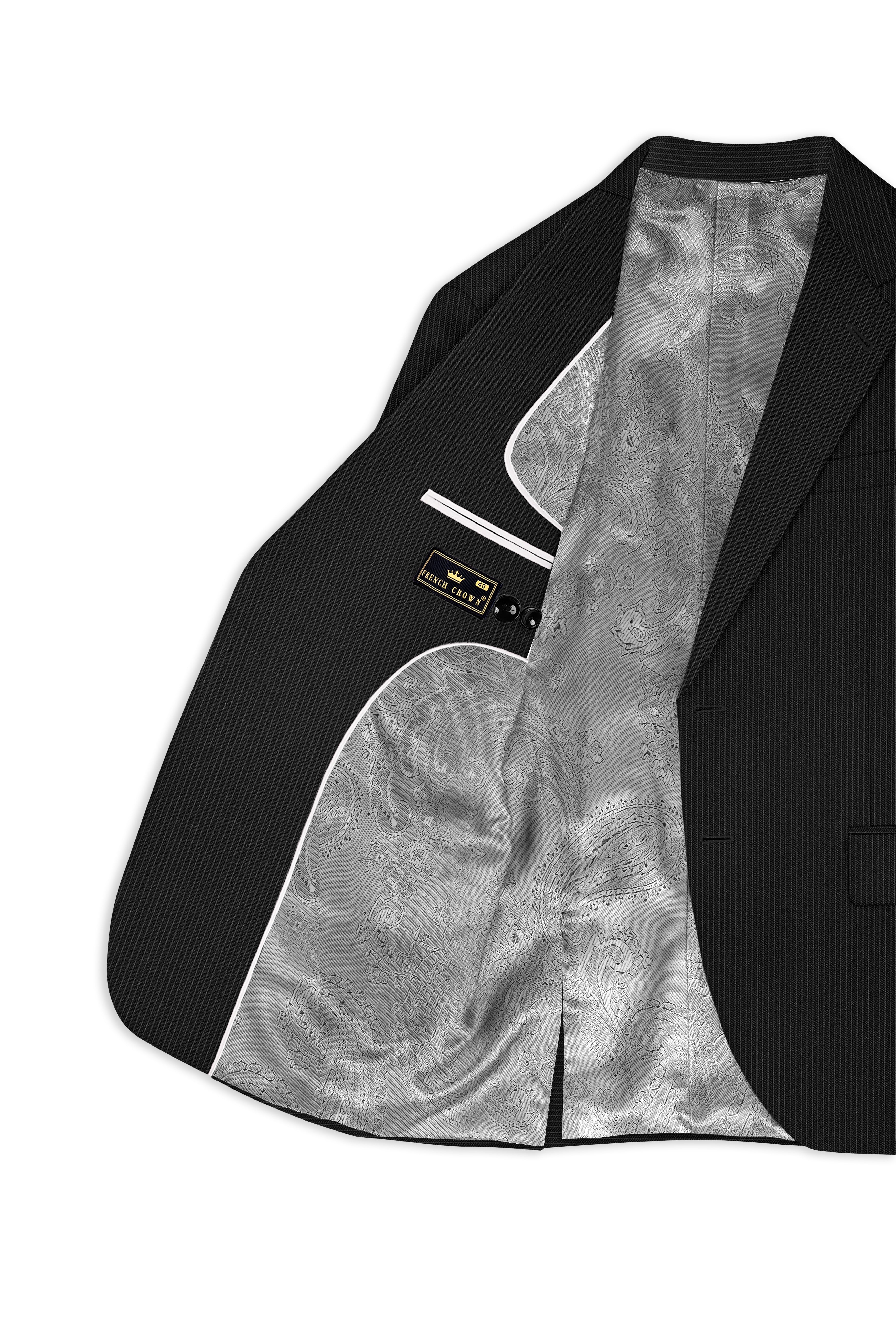 Aurejax-Jade Black Pencil Striped Wool Rich Slight Stretch Single Breasted Blazer