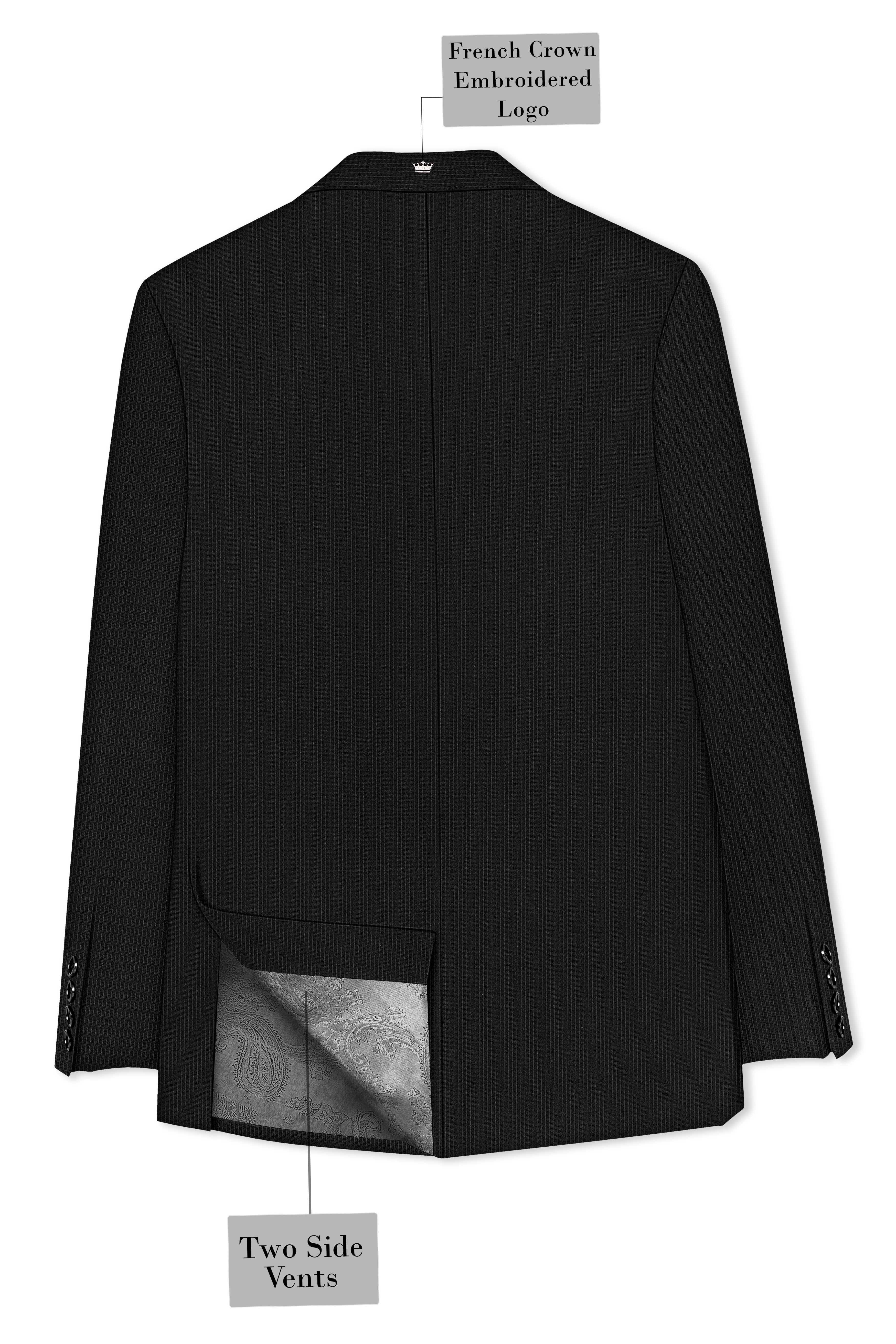 Aurejax-Jade Black Pencil Striped Wool Rich Slight Stretch Single Breasted Blazer