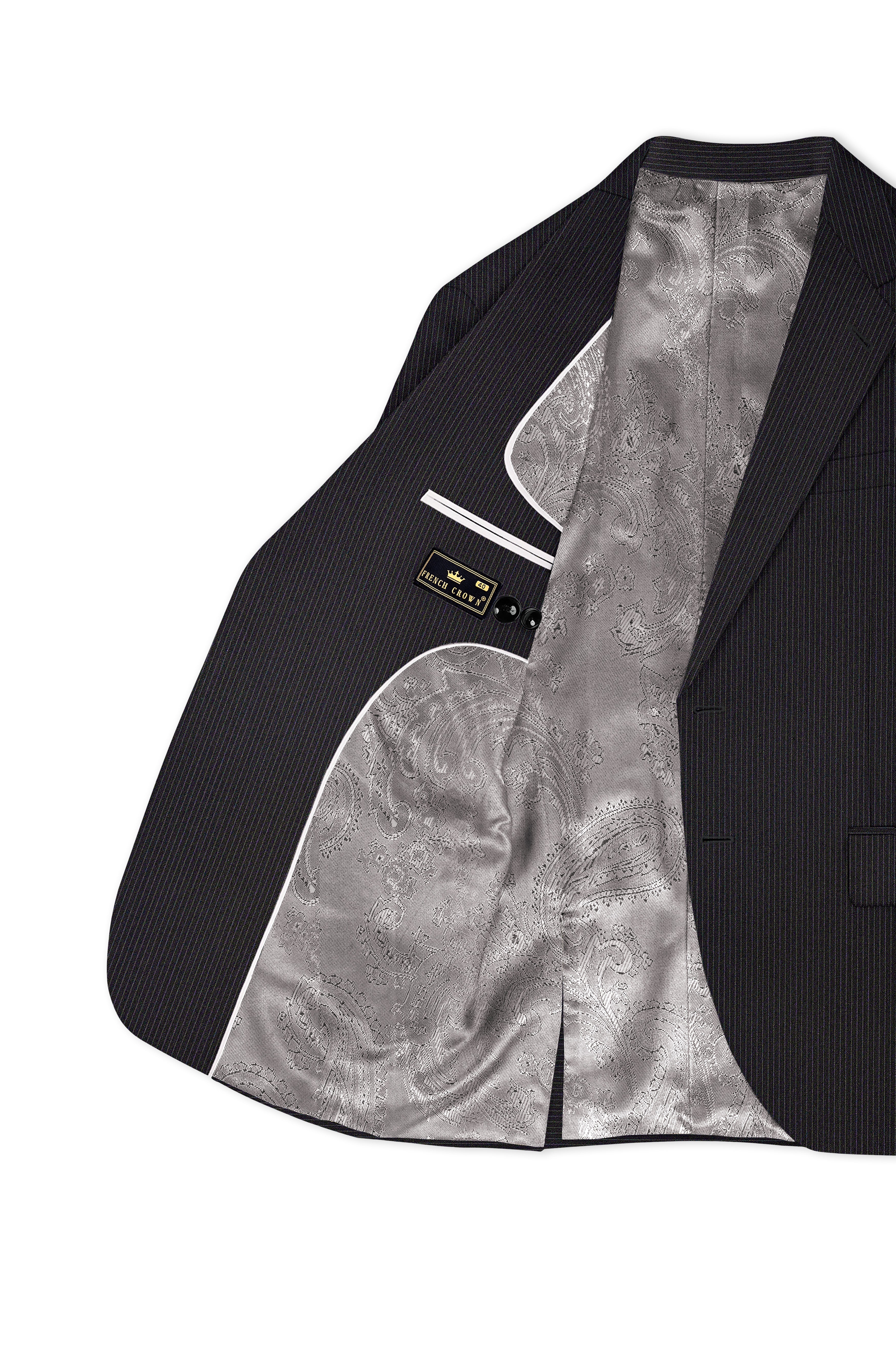 Imperio-Umber Brown Pencil Striped Wool Rich Slight Stretch Single Breasted Blazer