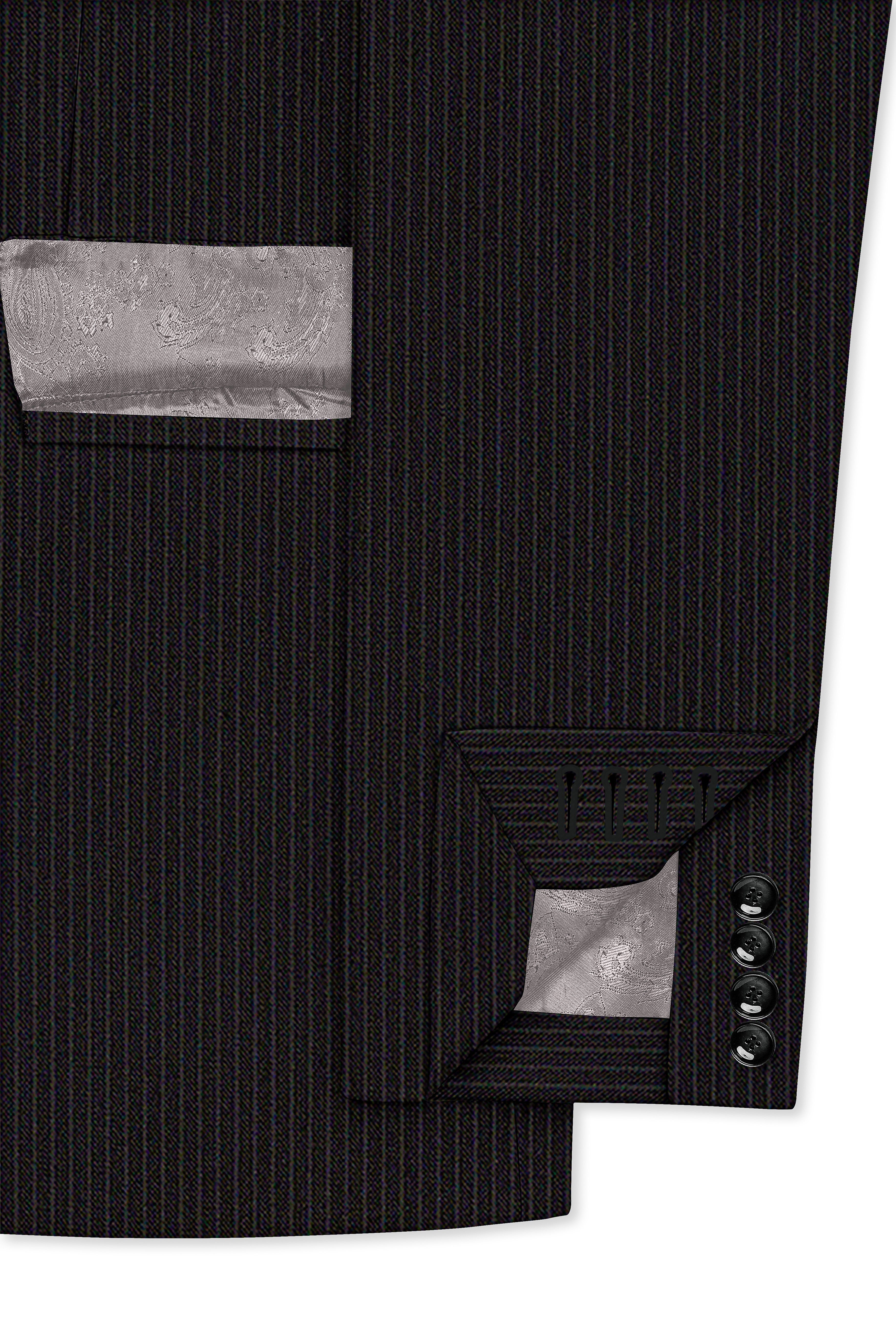 Imperio-Umber Brown Pencil Striped Wool Rich Slight Stretch Single Breasted Blazer