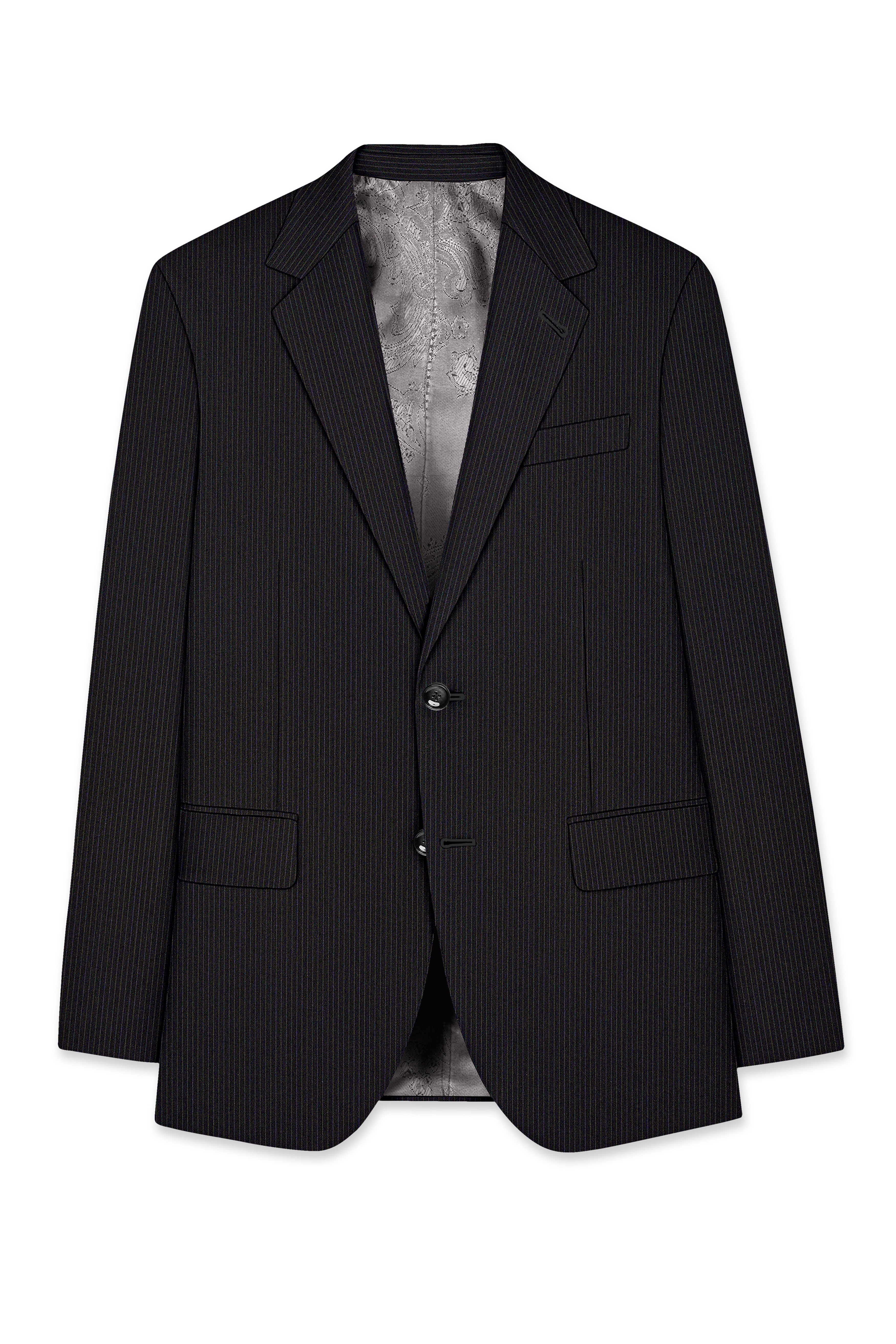 Imperio-Umber Brown Pencil Striped Wool Rich Slight Stretch Single Breasted Blazer