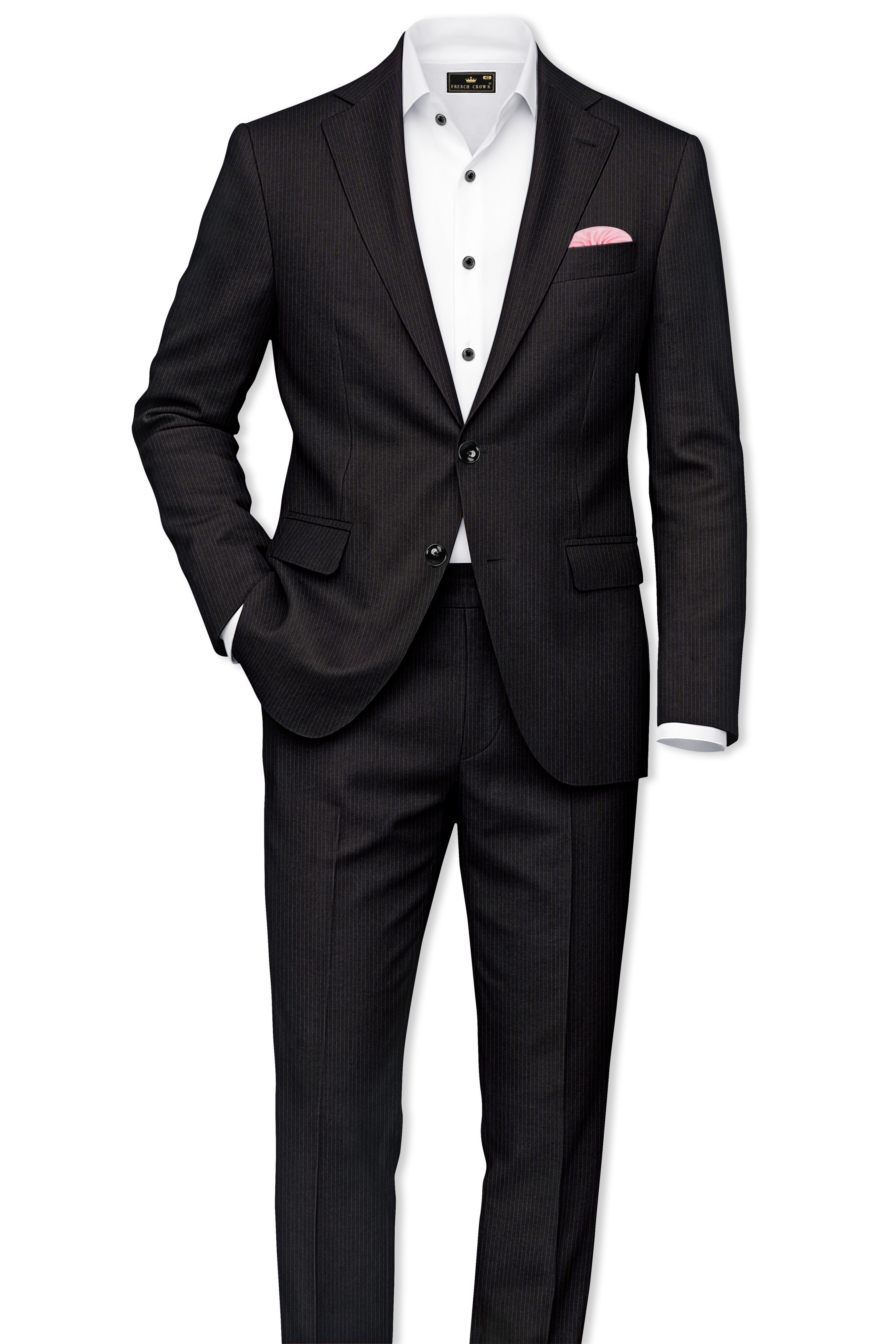 Imperio-Umber Brown Pencil Striped Wool Rich Slight Stretch Single Breasted Blazer