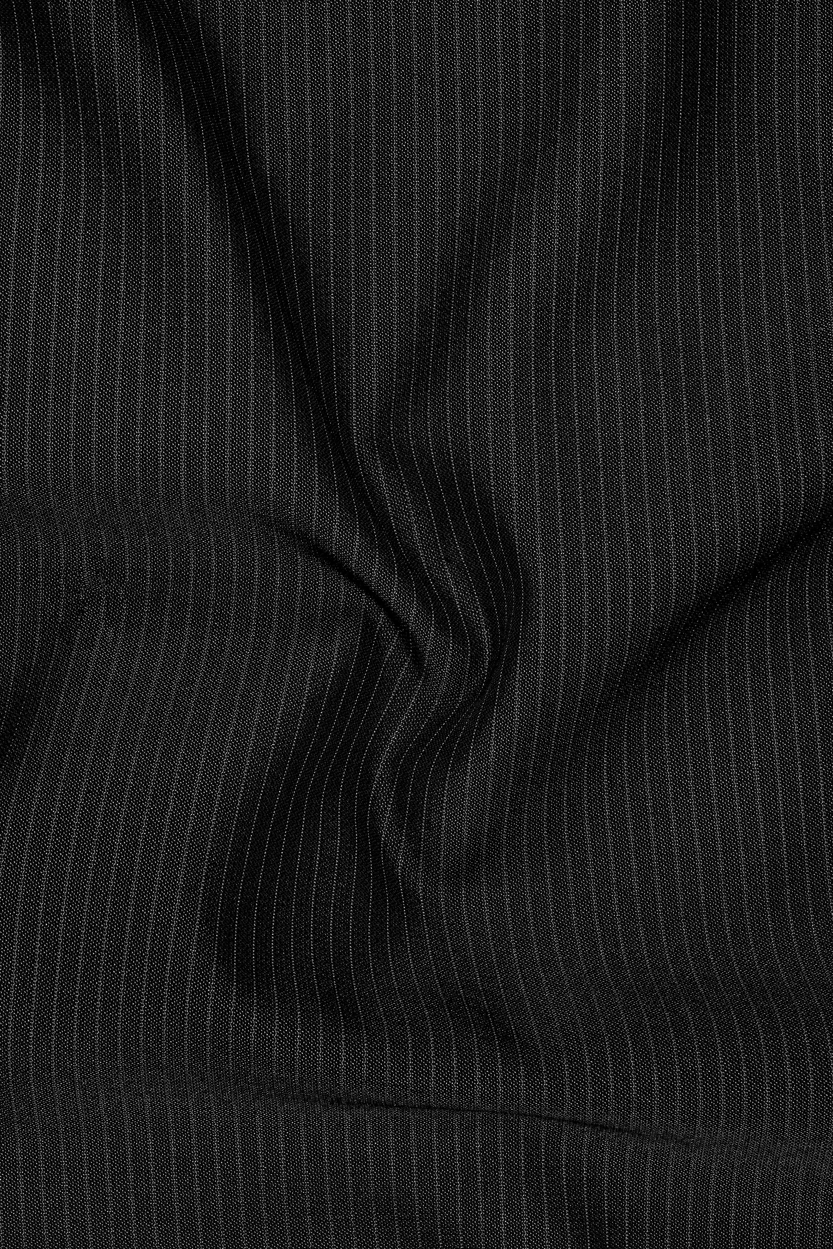 Aurejax-Jade Black Pencil Striped Wool Rich Slight Stretch Double Breasted Blazer