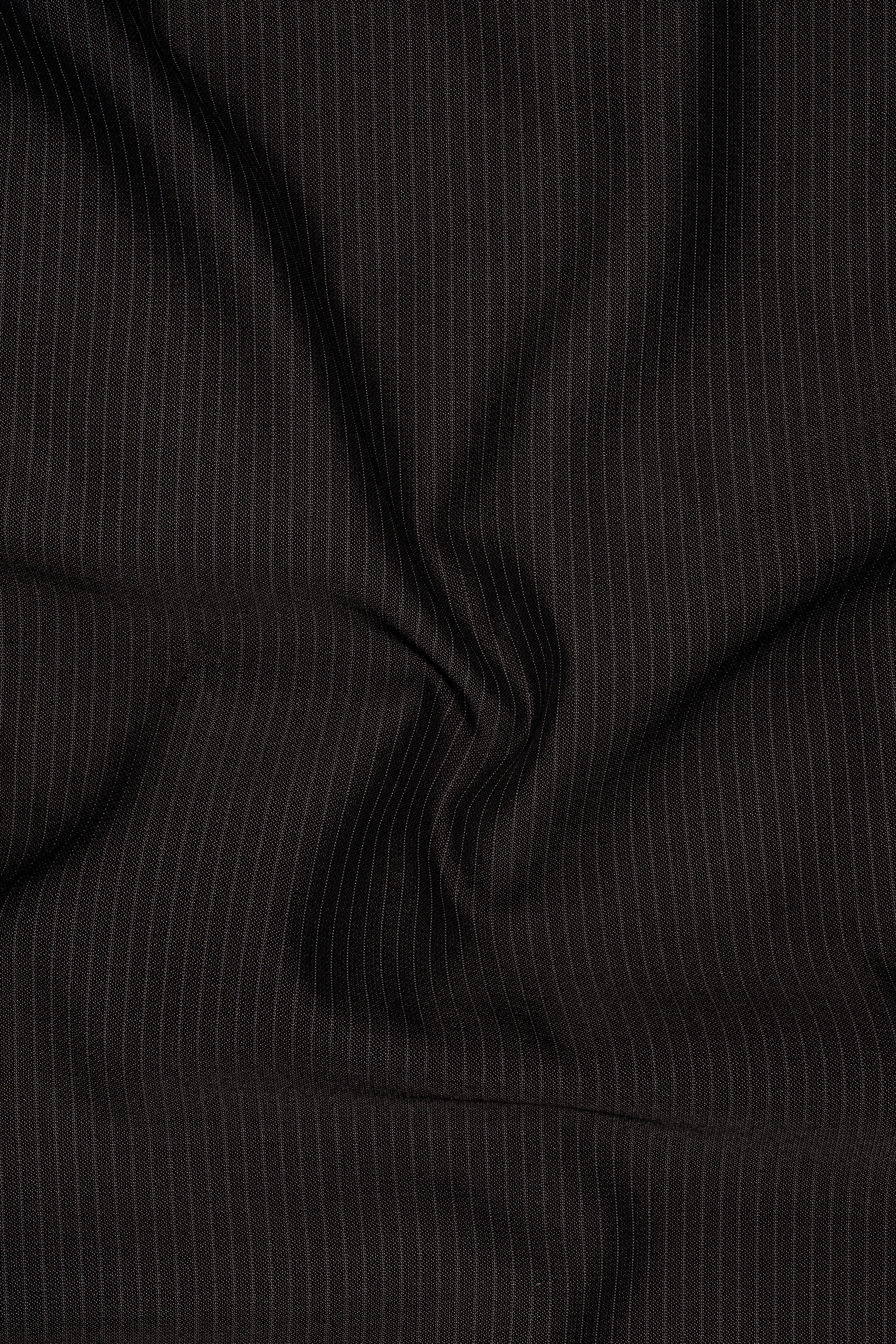 Imperio-Umber Brown Pencil Striped Wool Rich Slight Stretch Double Breasted Blazer