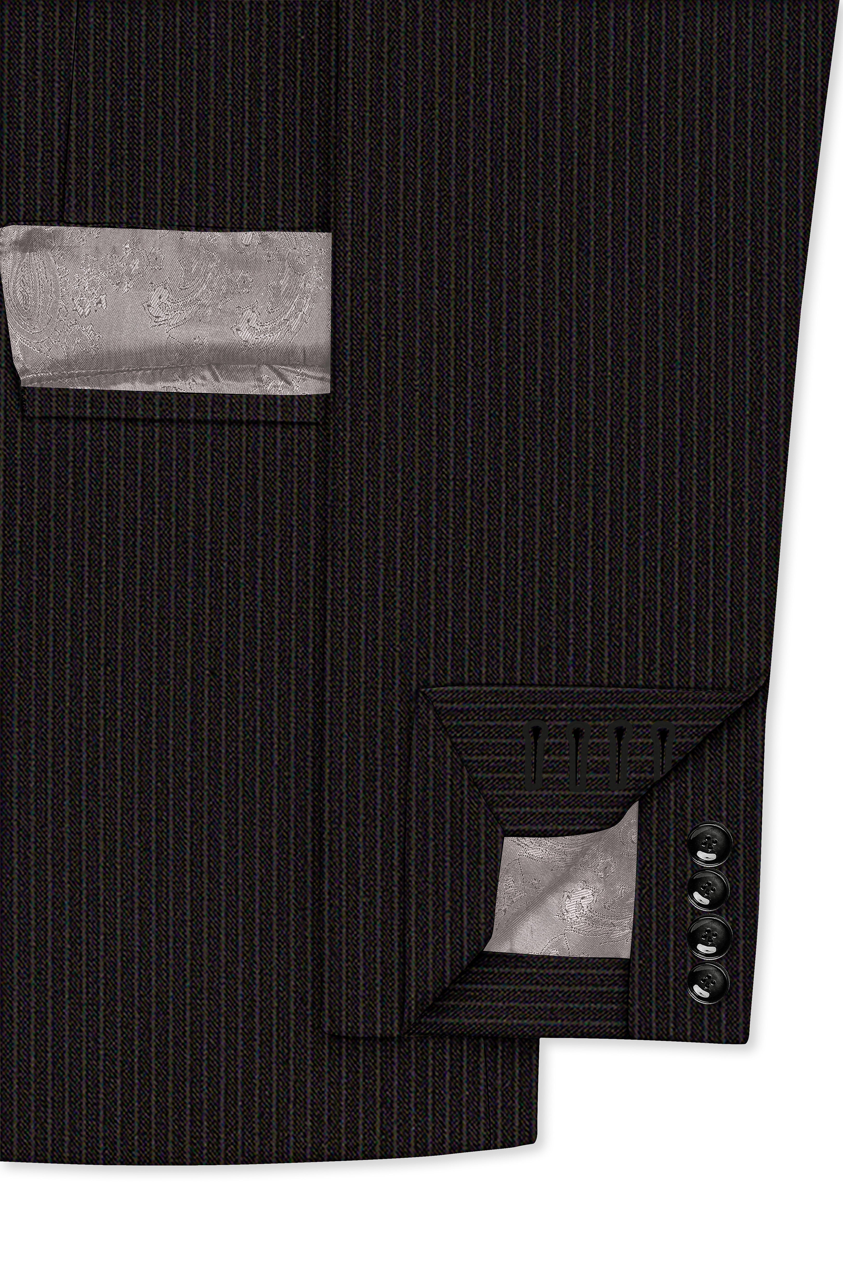 Imperio-Umber Brown Pencil Striped Wool Rich Slight Stretch Double Breasted Blazer