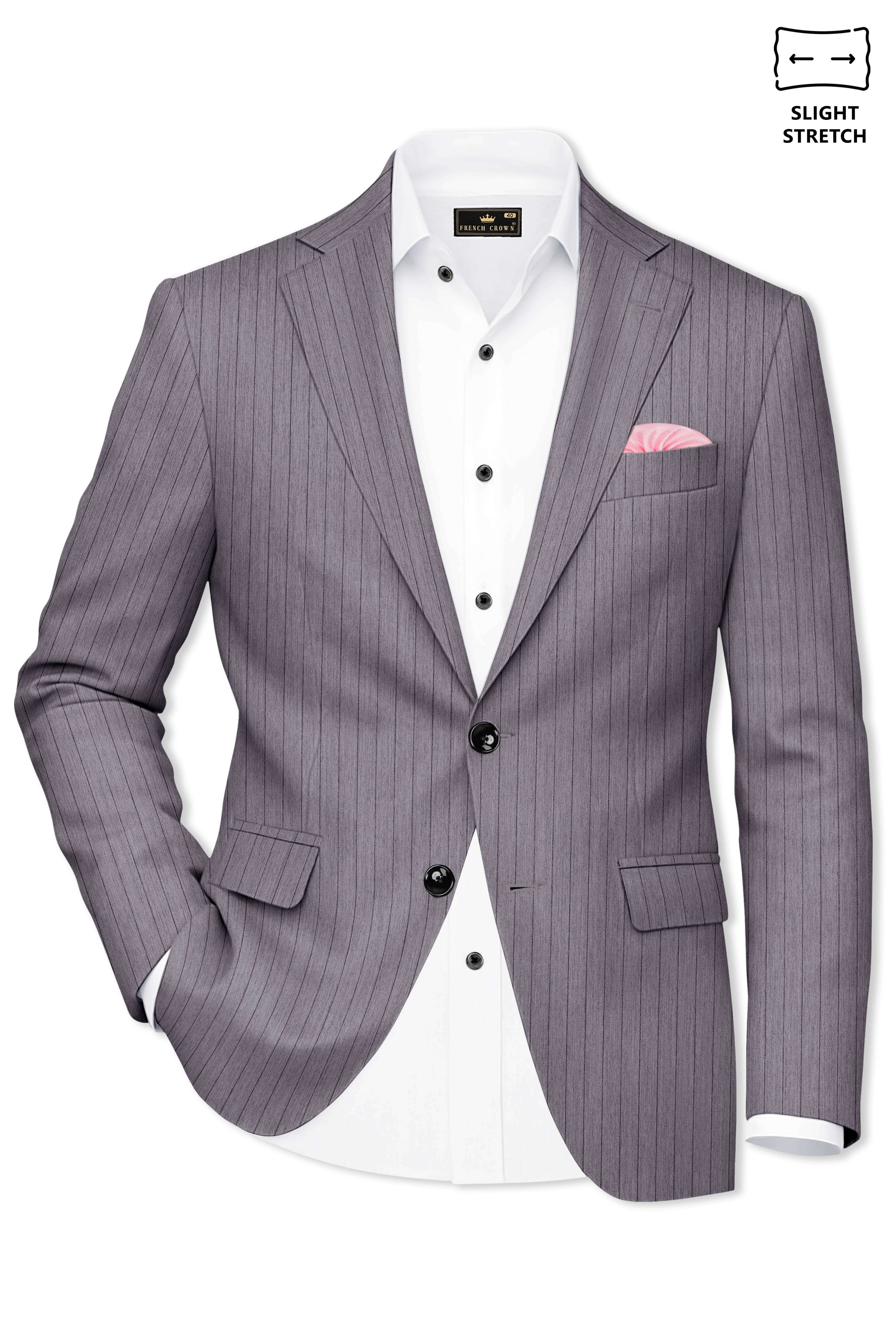 Velmoro-Mauve Gray Pin Striped Wool Rich Slight Stretch Single Breasted Blazer