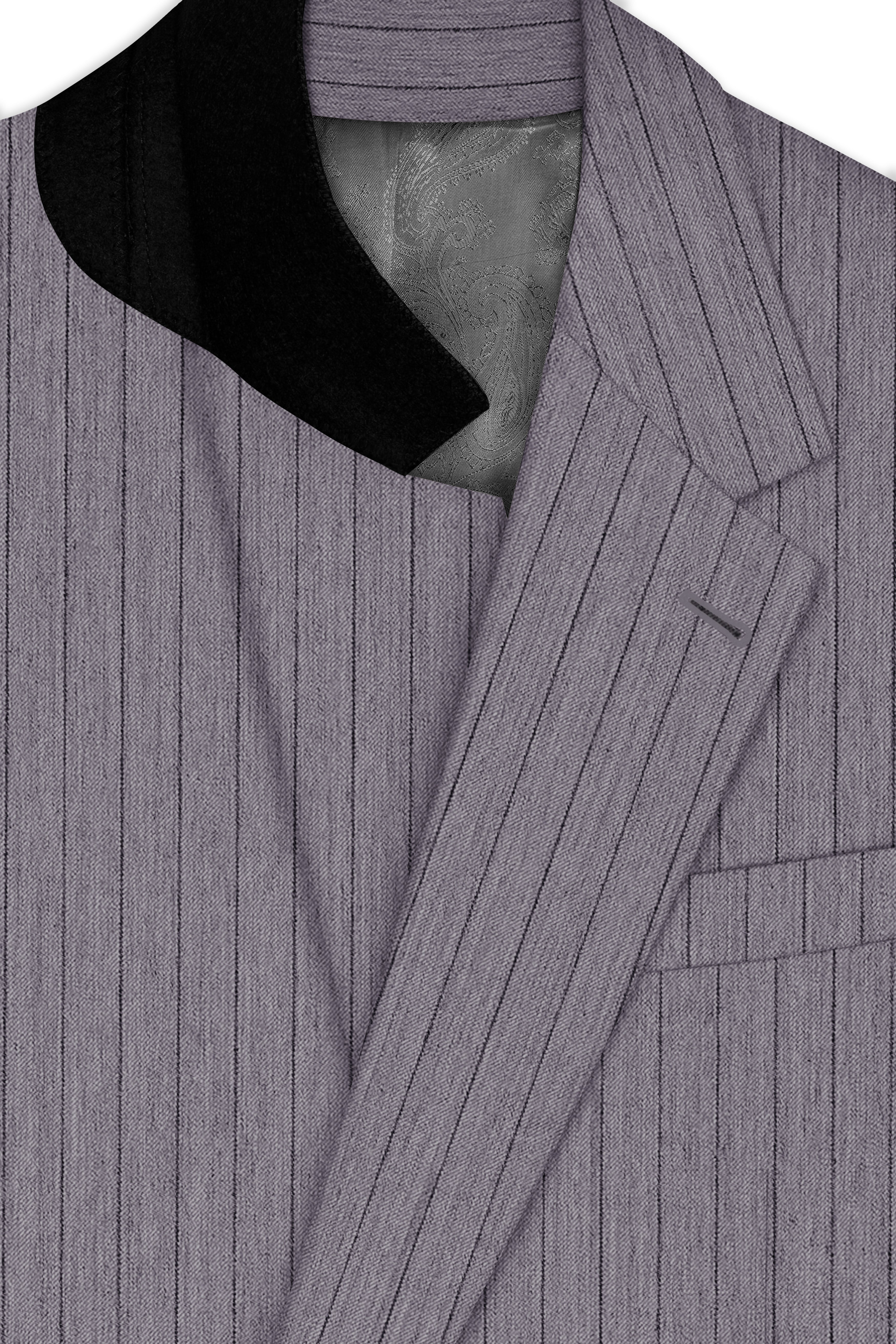 Velmoro-Mauve Gray Pin Striped Wool Rich Slight Stretch Single Breasted Blazer