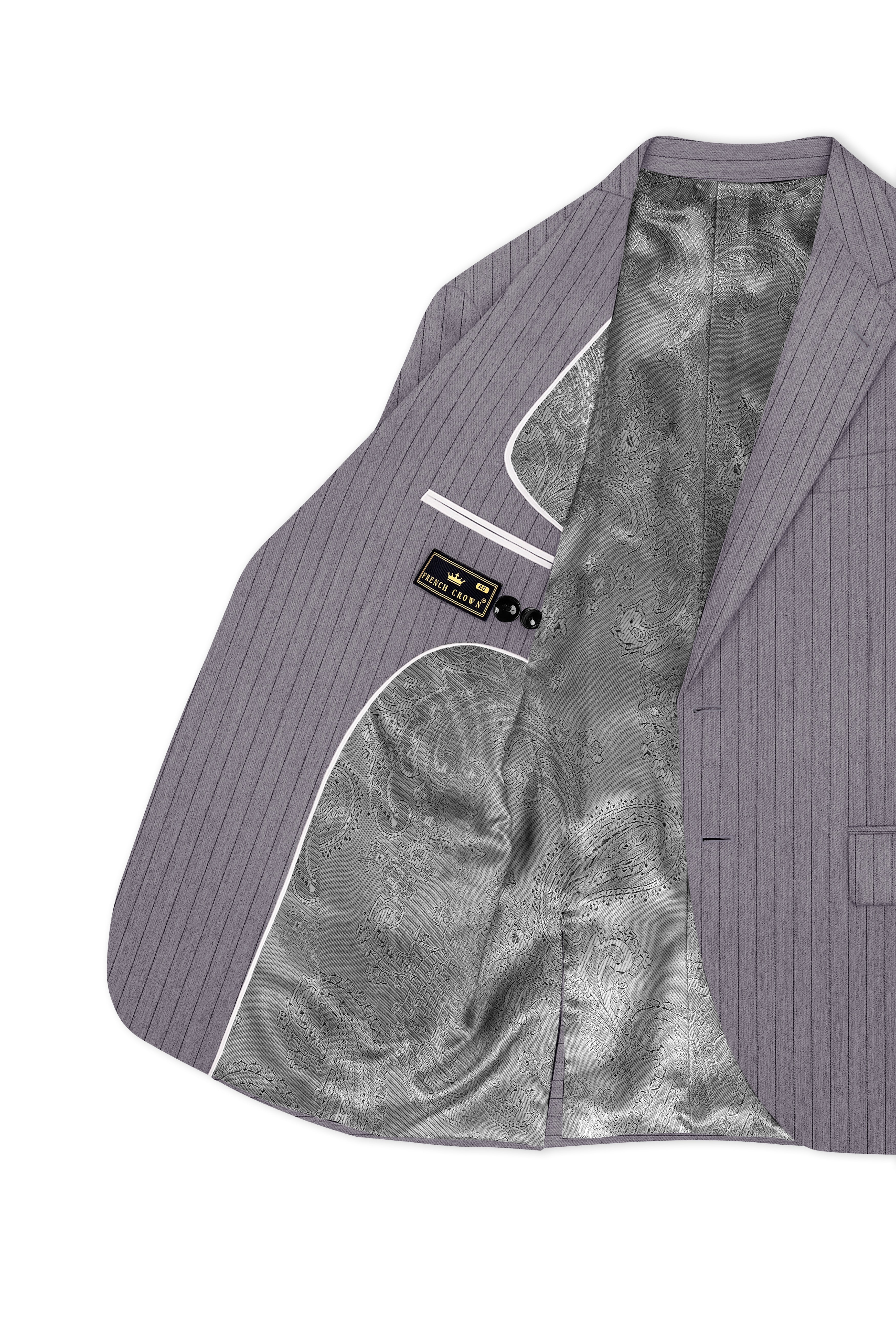 Velmoro-Mauve Gray Pin Striped Wool Rich Slight Stretch Single Breasted Blazer