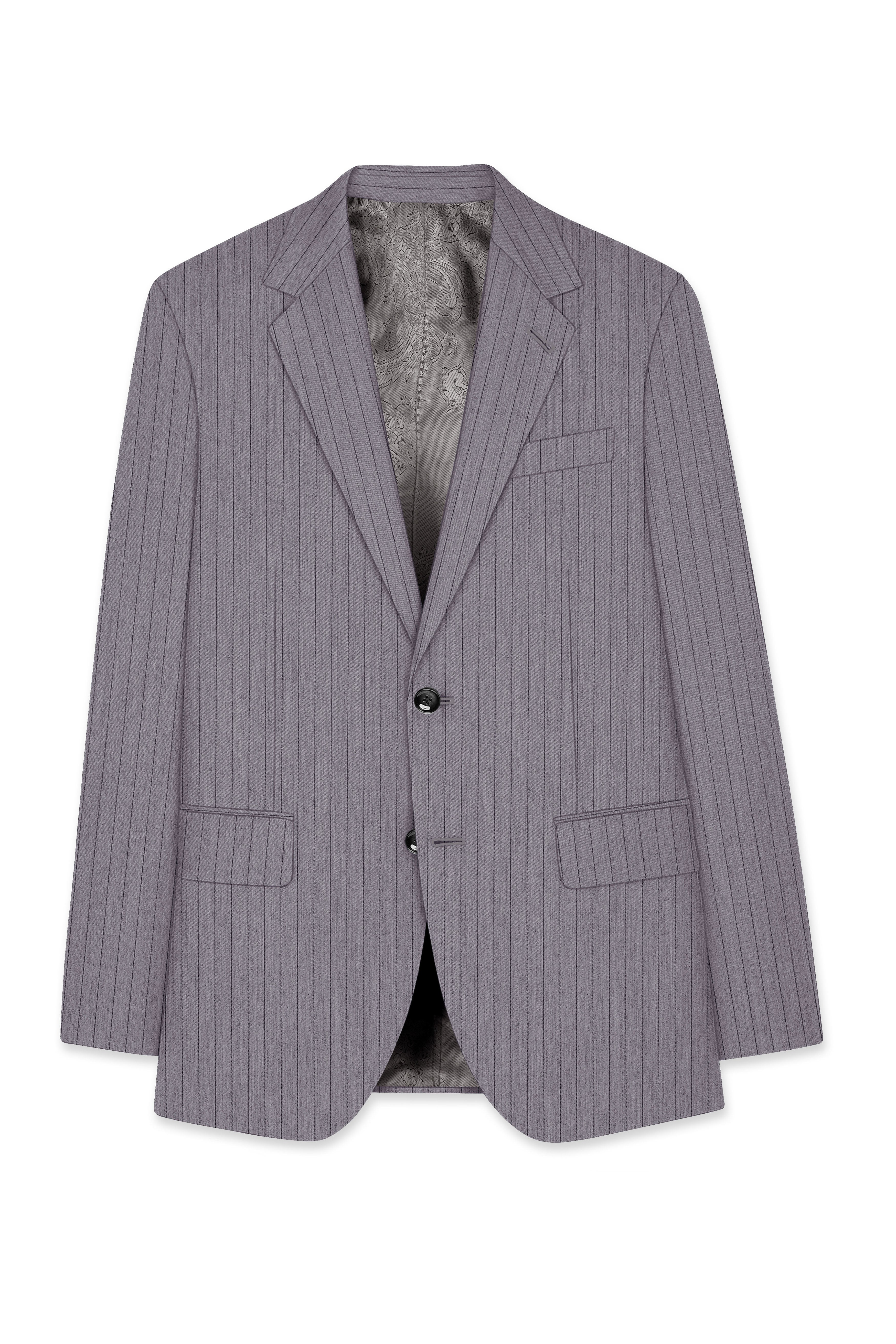 Velmoro-Mauve Gray Pin Striped Wool Rich Slight Stretch Single Breasted Blazer