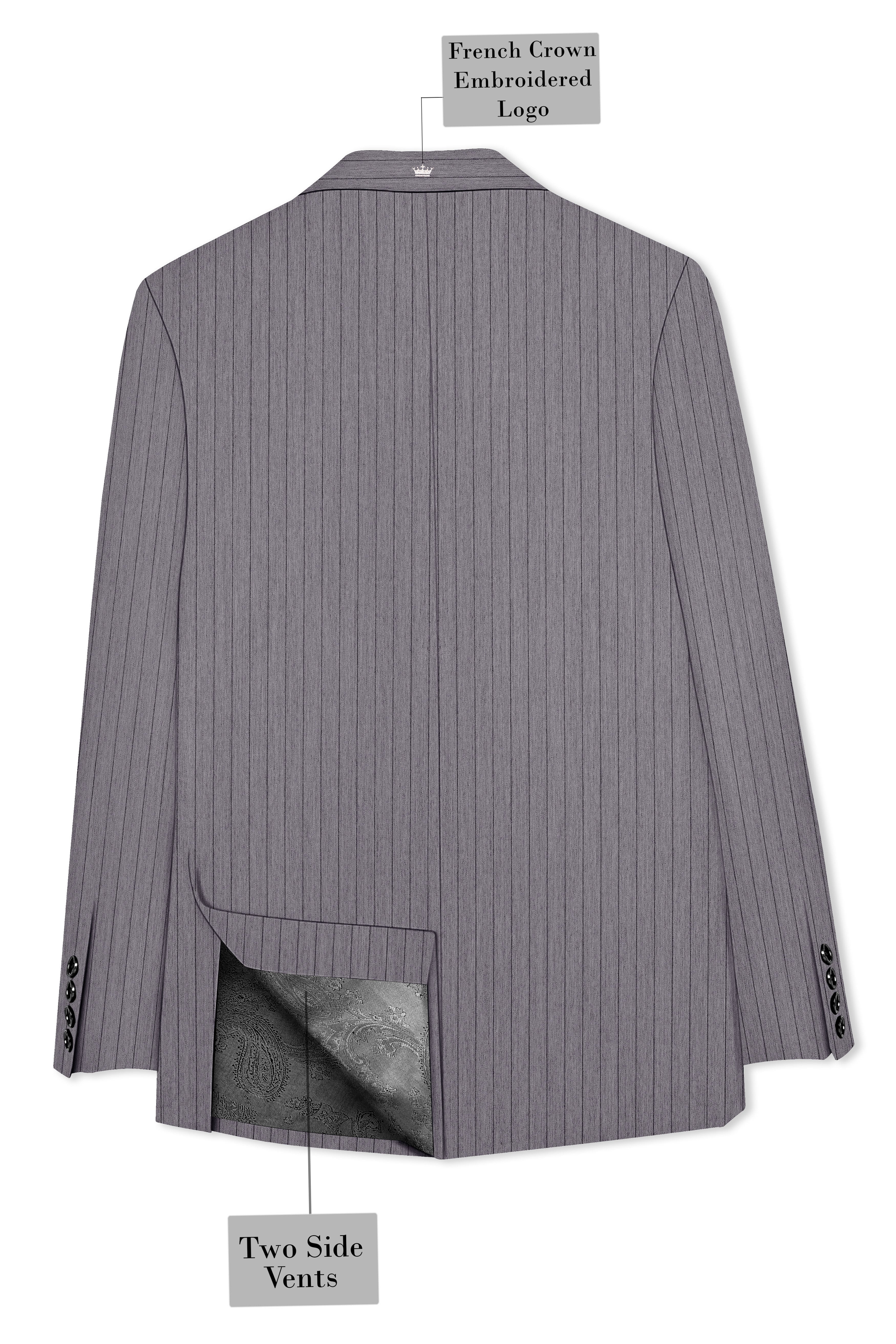Velmoro-Mauve Gray Pin Striped Wool Rich Slight Stretch Single Breasted Blazer