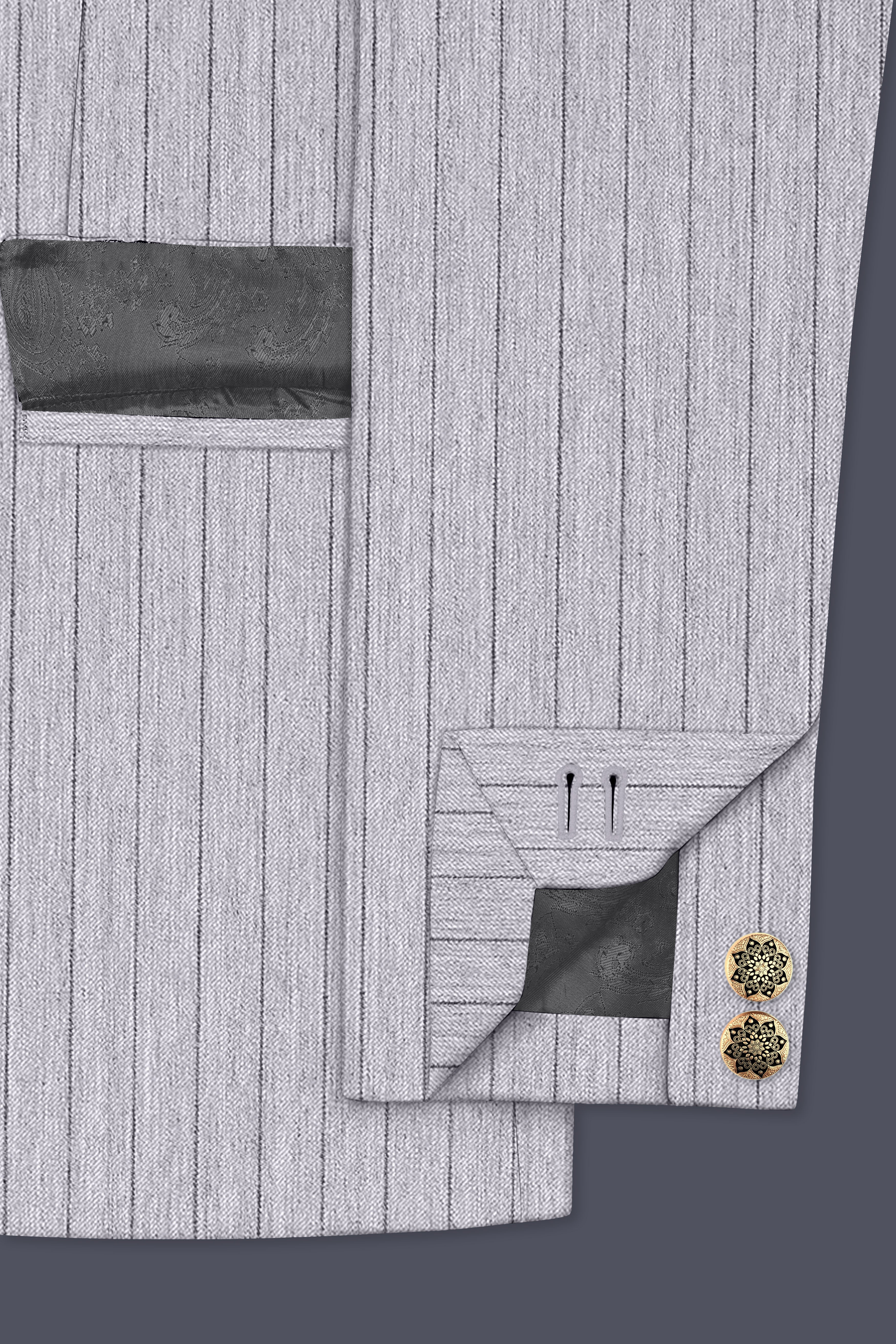 Grisvoro-Sterling Gray Pin Striped Wool Rich Bandhgala Slight Stretch Blazer