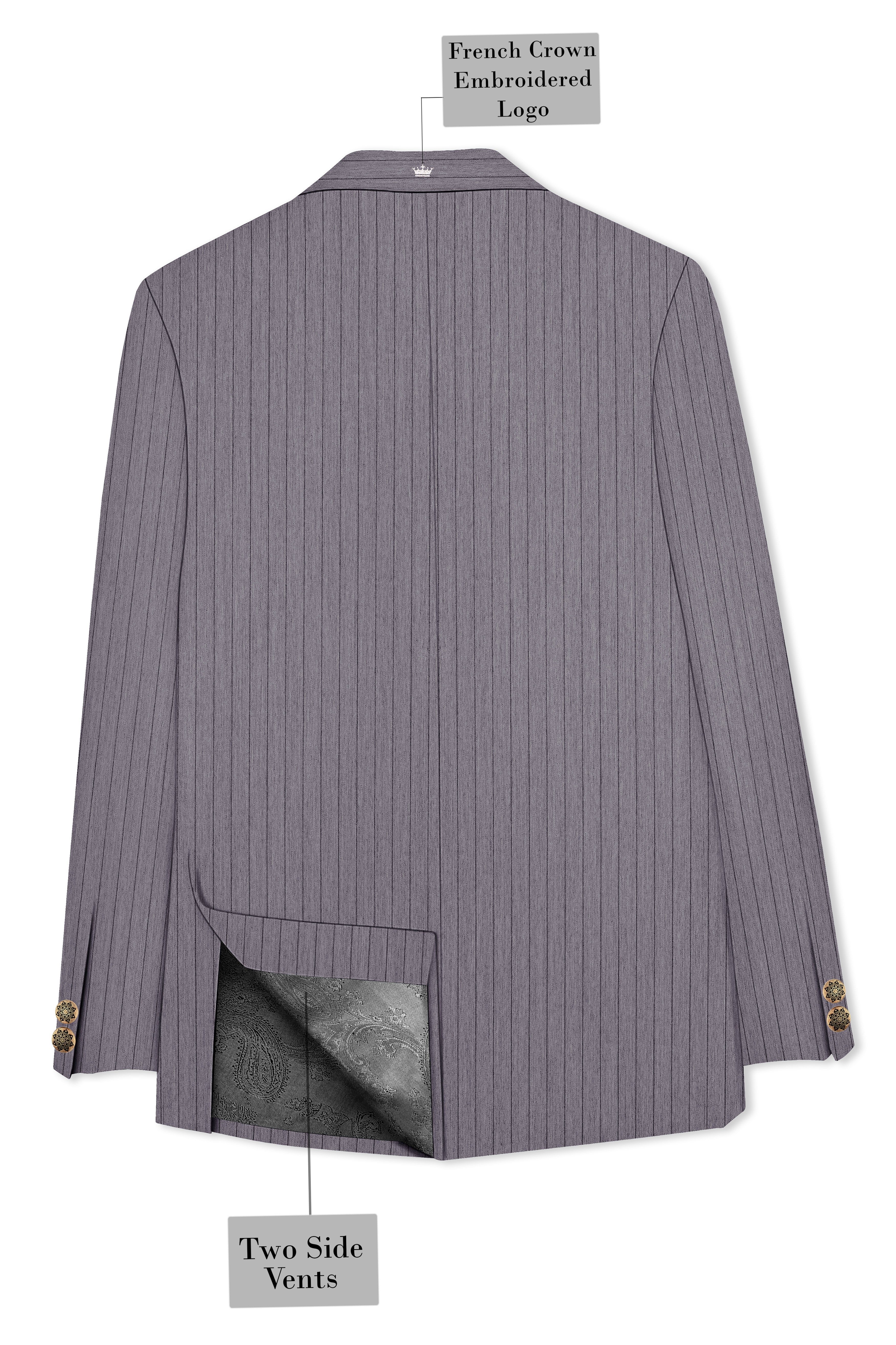 Velmoro-Mauve Gray Pin Striped Wool Rich Slight Stretch Bandhgala Blazer